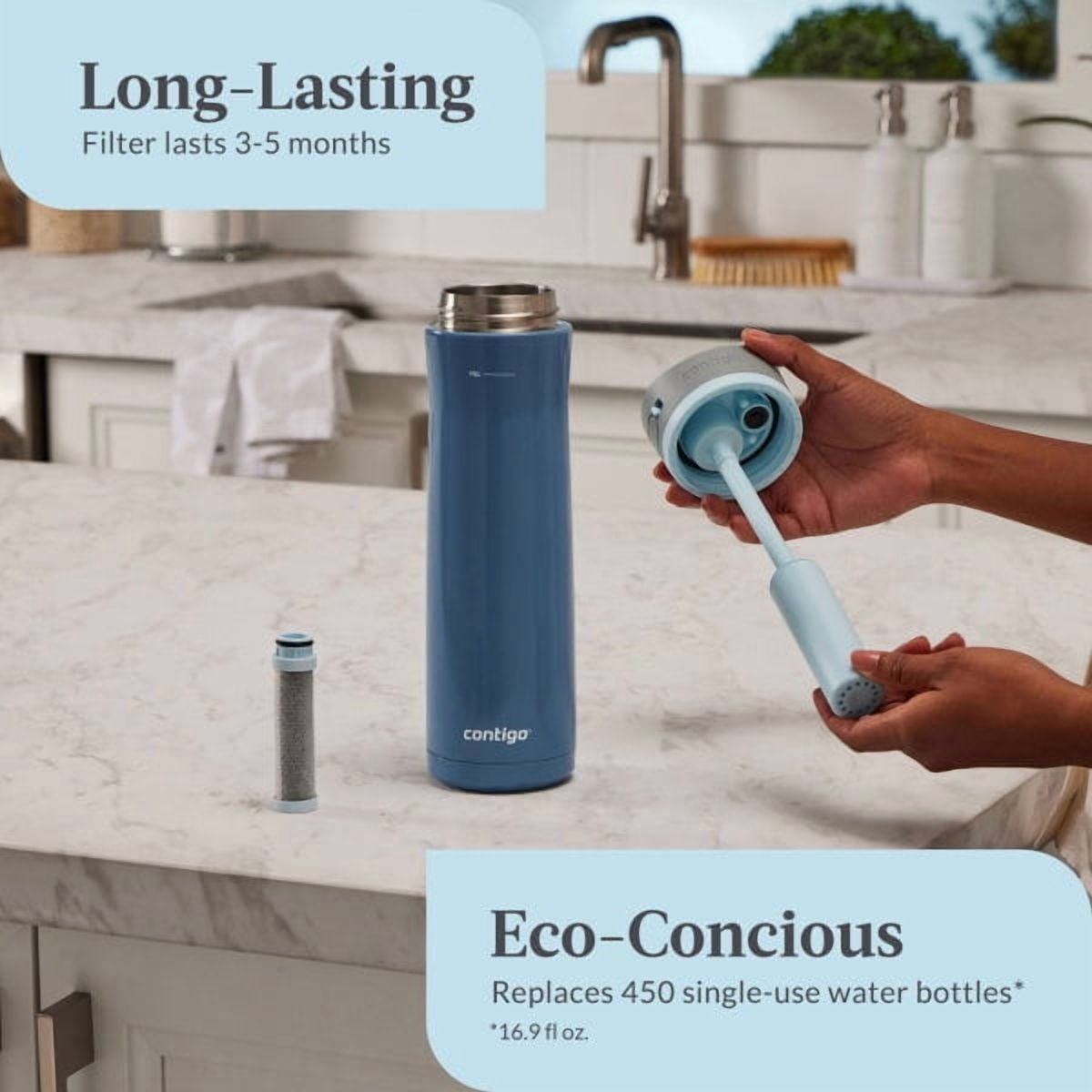Contigo 24 oz. Wells Chill Stainless Steel Filter Bottle w/ Filters - Dark Ice DDXM