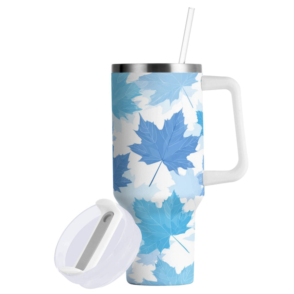 30 oz Insulated Stainless Steel Tumbler Double Wall Stainless Steel Tumbler with 2-Way Drinking Light Blue Maple Leaves U1HD
