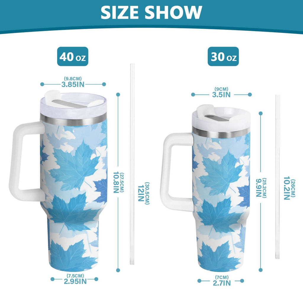 30 oz Insulated Stainless Steel Tumbler Double Wall Stainless Steel Tumbler with 2-Way Drinking Light Blue Maple Leaves U1HD
