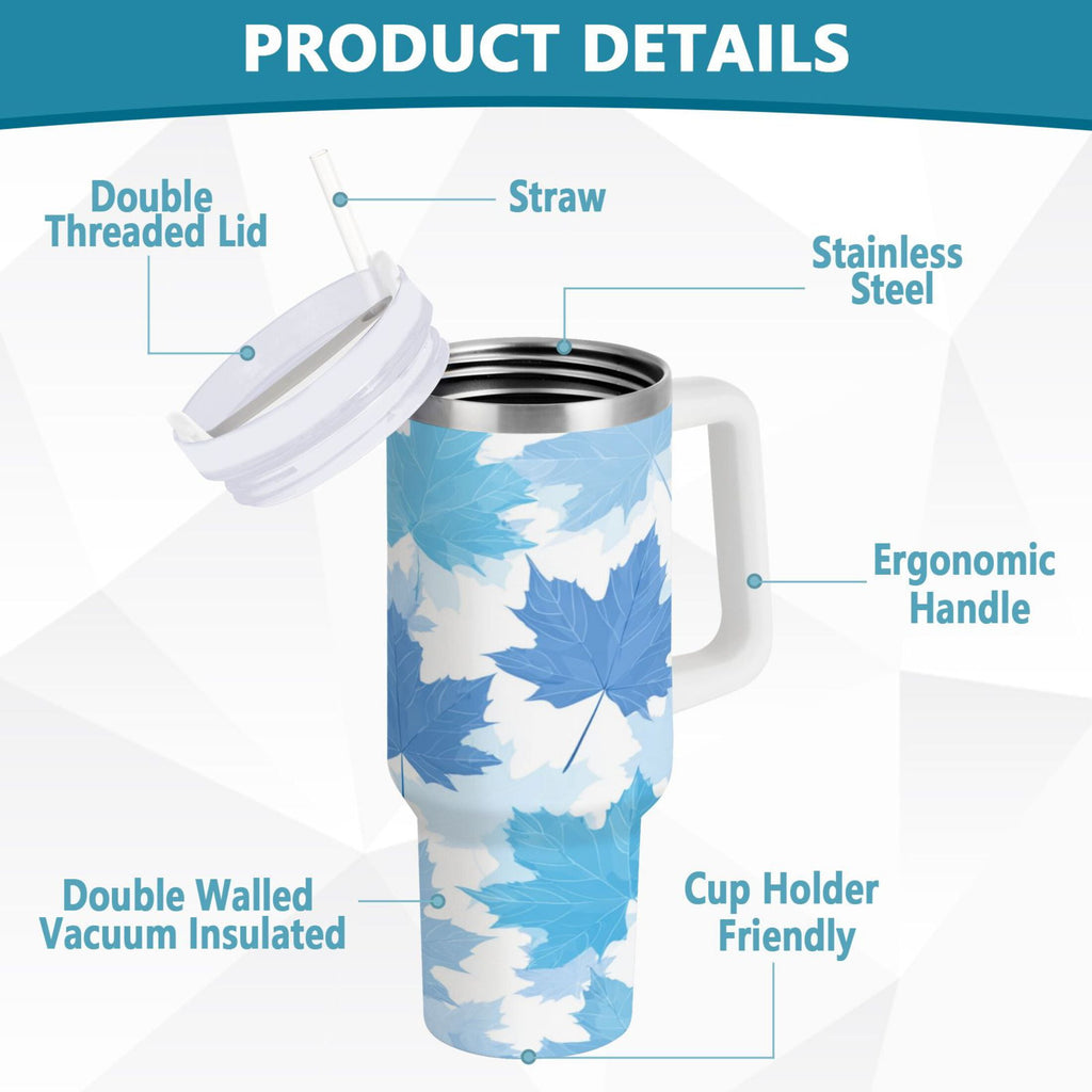 30 oz Insulated Stainless Steel Tumbler Double Wall Stainless Steel Tumbler with 2-Way Drinking Light Blue Maple Leaves U1HD