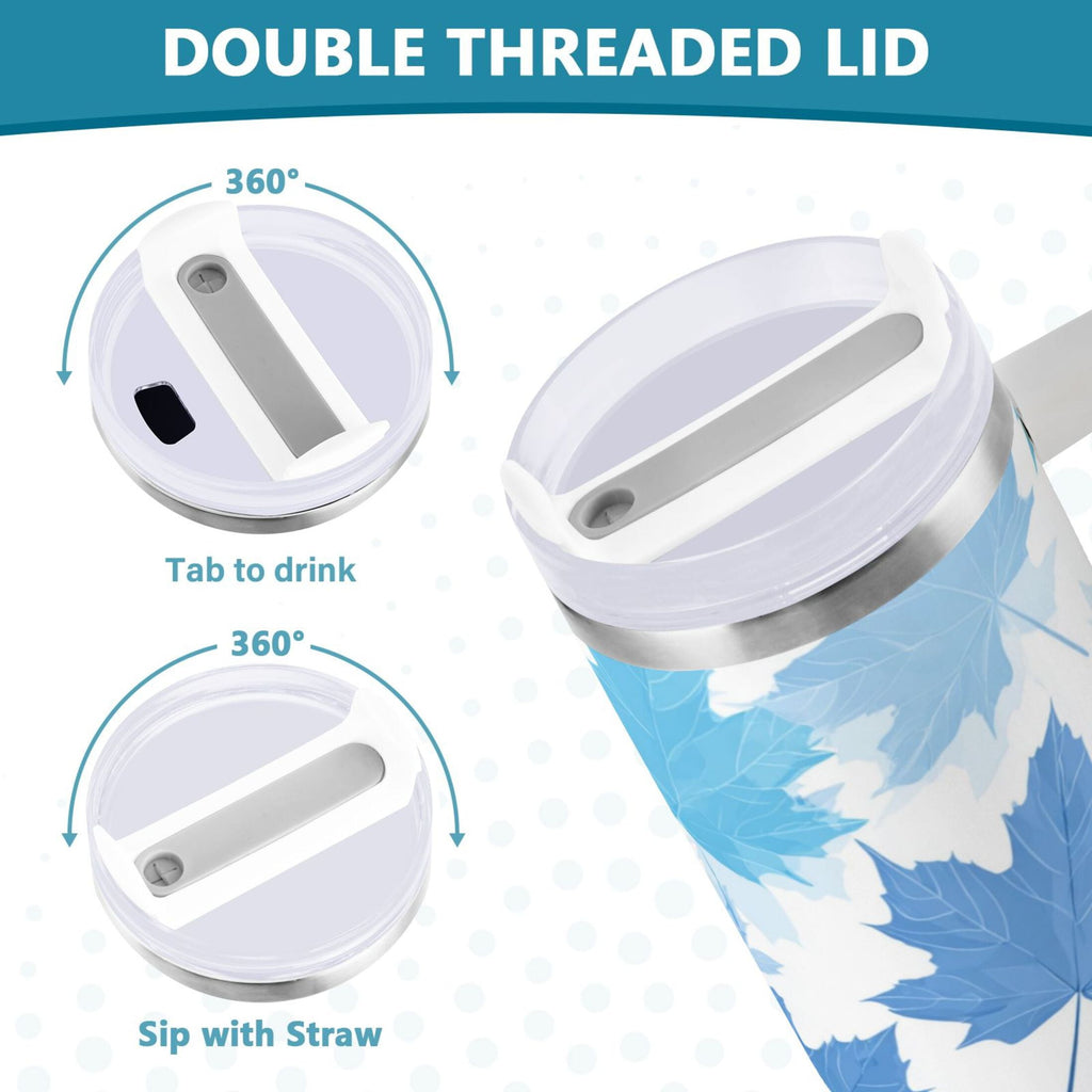 30 oz Insulated Stainless Steel Tumbler Double Wall Stainless Steel Tumbler with 2-Way Drinking Light Blue Maple Leaves U1HD