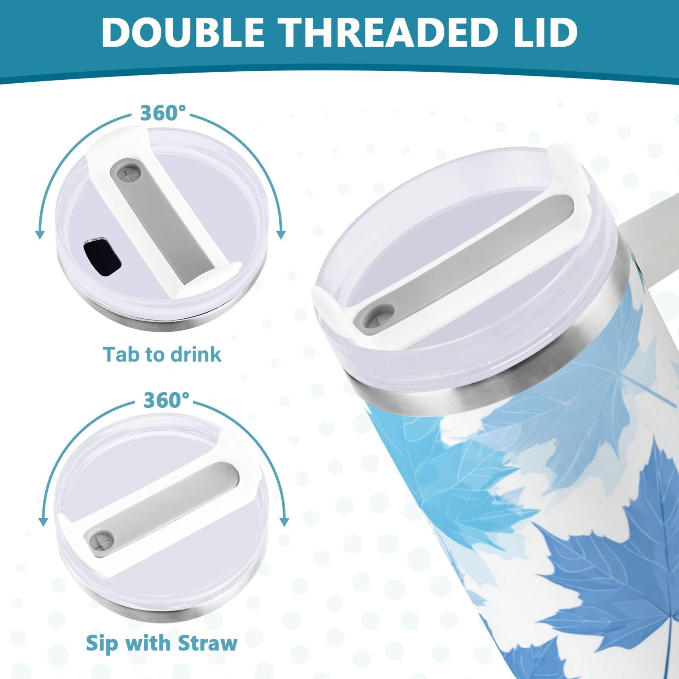 30 oz Insulated Stainless Steel Tumbler Double Wall Stainless Steel Tumbler with 2-Way Drinking Light Blue Maple Leaves U1HD