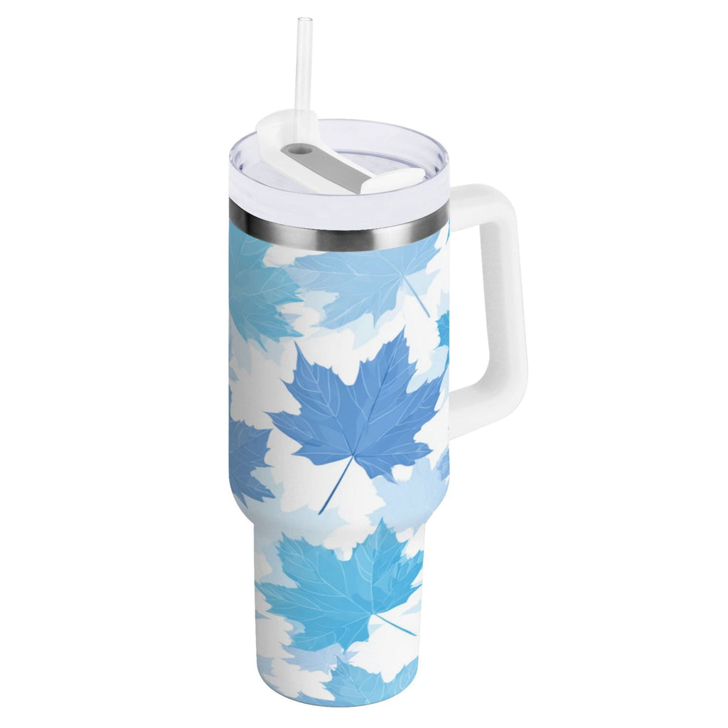 30 oz Insulated Stainless Steel Tumbler Double Wall Stainless Steel Tumbler with 2-Way Drinking Light Blue Maple Leaves U1HD