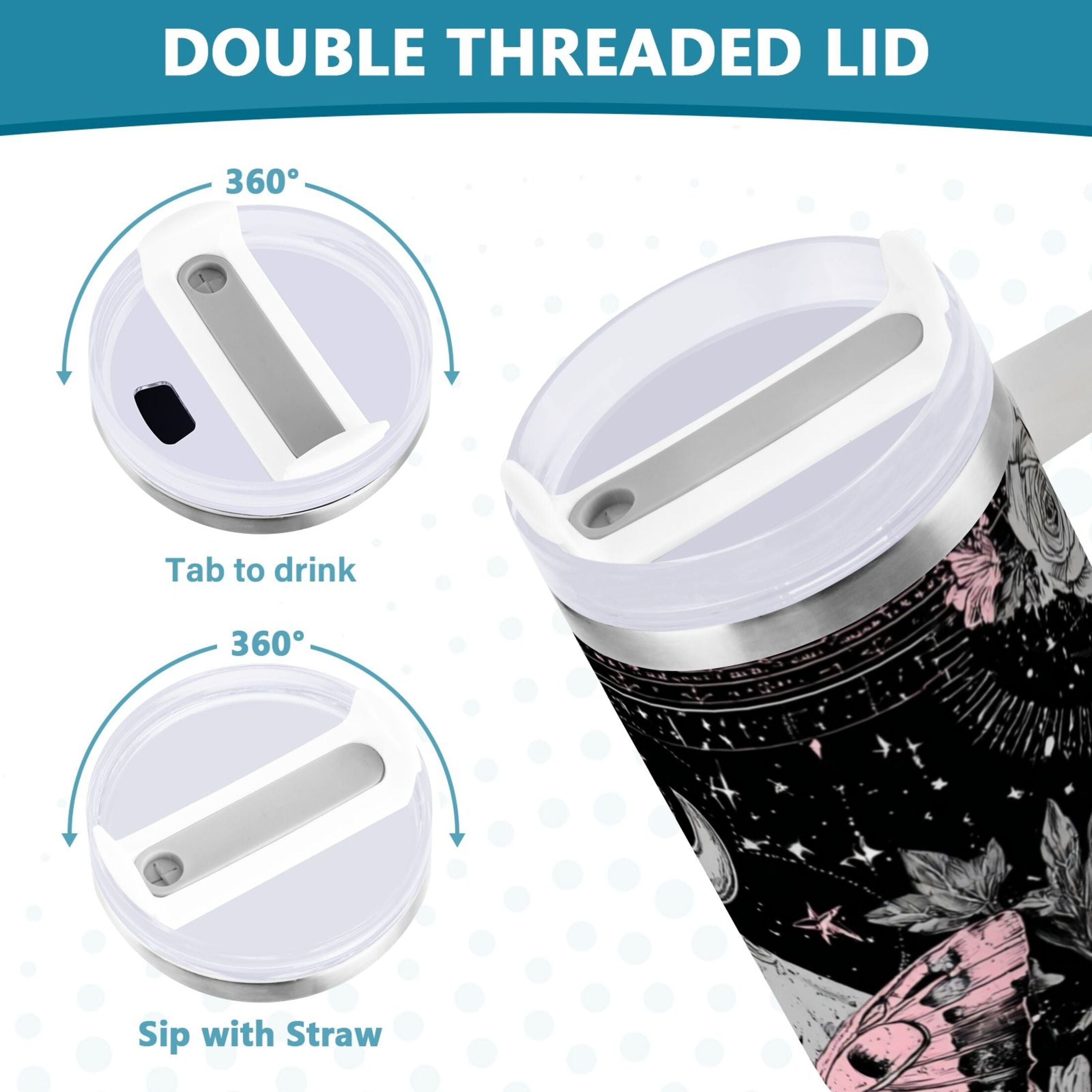 30 oz Insulated Stainless Steel Tumbler Double Wall Stainless Steel Tumbler with 2-Way Drinking Butterfly by Moon and Flowers 8DPL