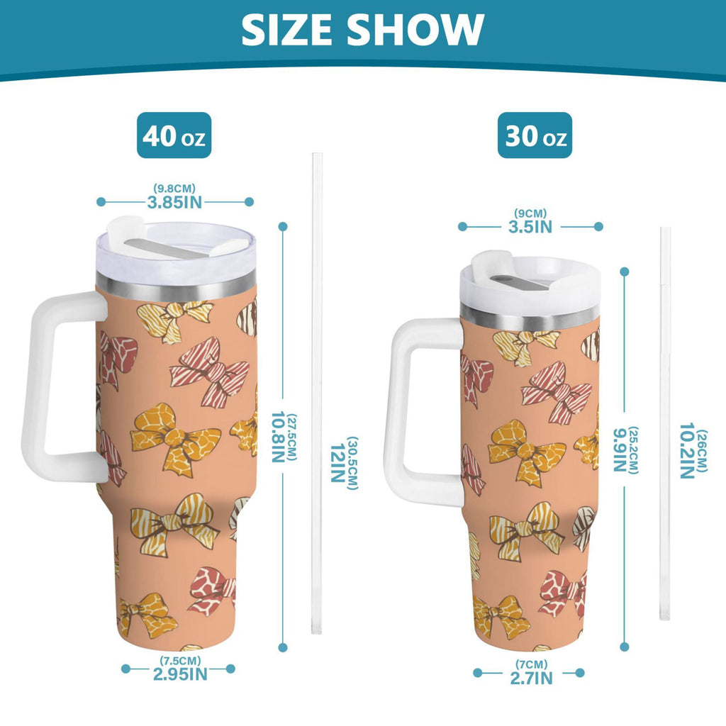 40 oz Insulated Stainless Steel Tumbler Double Wall Stainless Steel Tumbler with 2-Way Drinking Cute Animal Print Bows BOBH