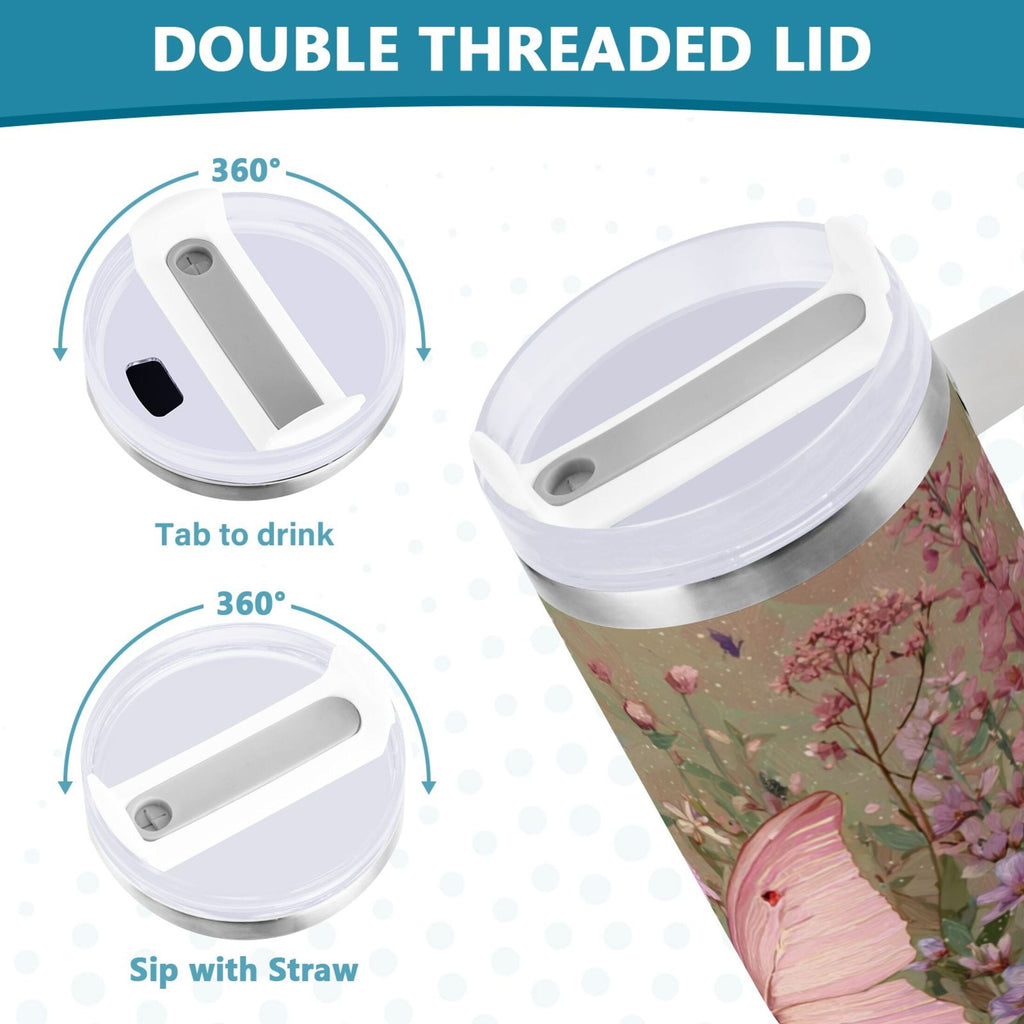 30 oz Insulated Stainless Steel Tumbler Double Wall Stainless Steel Tumbler with 2-Way Drinking Delicate Butterfly EVT1