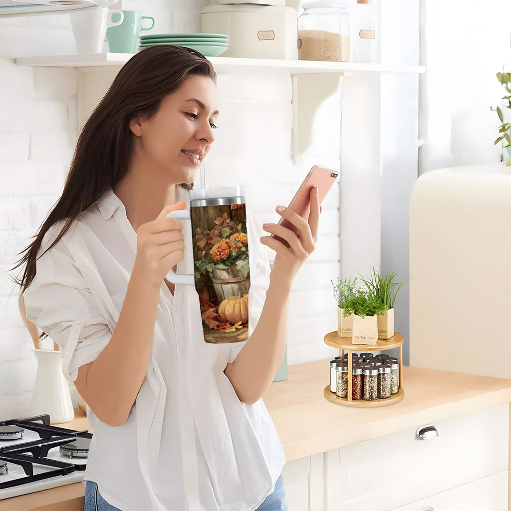 30 oz Insulated Stainless Steel Tumbler Double Wall Stainless Steel Tumbler with 2-Way Drinking Beautiful Fall Scene CN9K