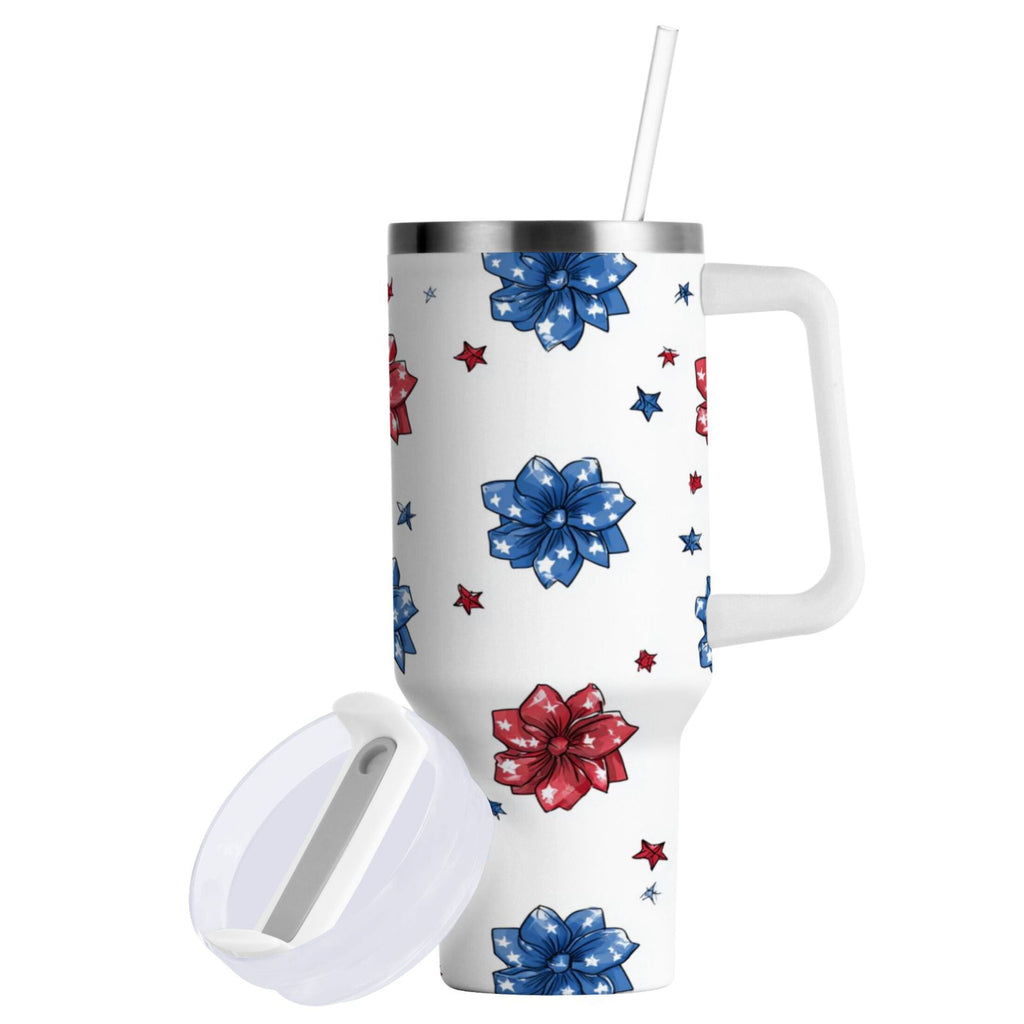 40 oz Insulated Stainless Steel Tumbler Double Wall Stainless Steel Tumbler with 2-Way Drinking Stars and Stripes Puttern Flower 4X9P