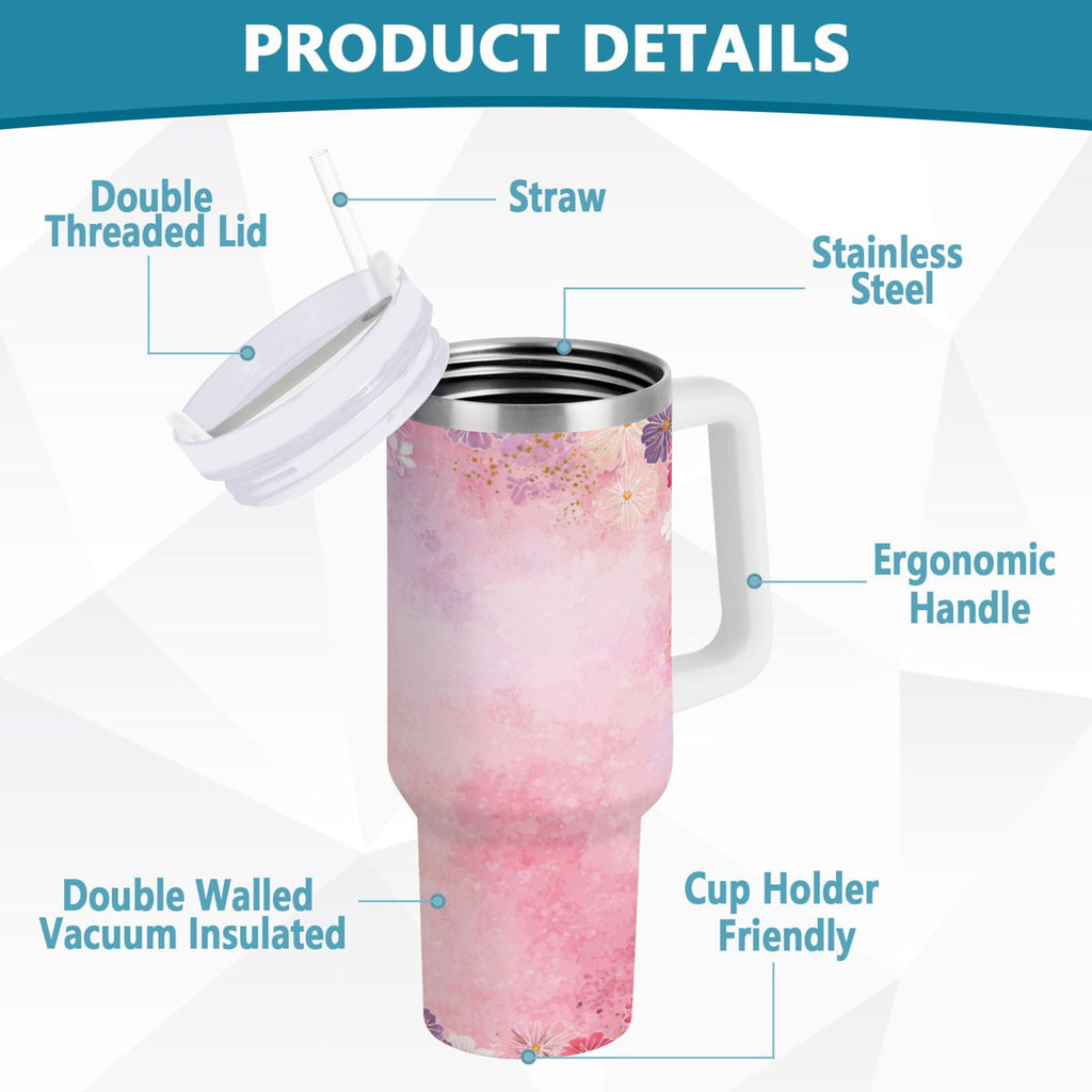 30 oz Insulated Stainless Steel Tumbler Double Wall Stainless Steel Tumbler with 2-Way Drinking Colorful Pastel Floral Pattern R0CV