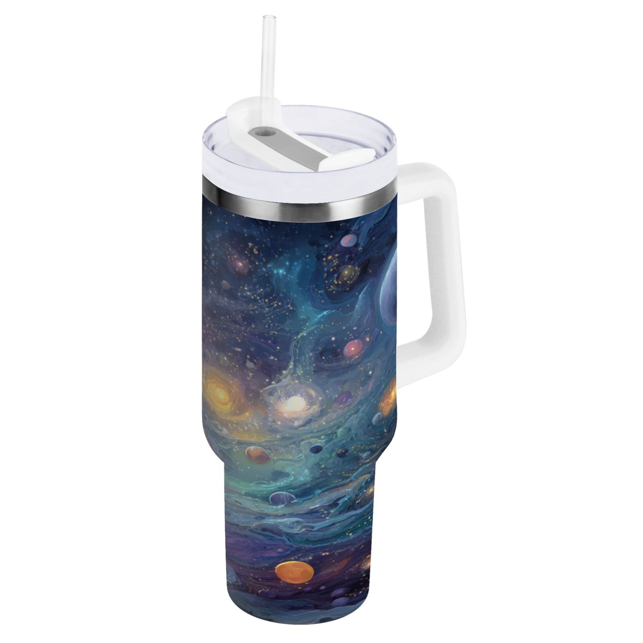 30 oz Insulated Stainless Steel Tumbler Double Wall Stainless Steel Tumbler with 2-Way Drinking Vibrant and Colorful Universe A2CF