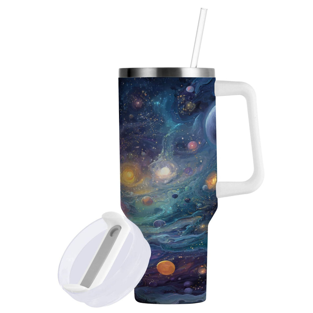 30 oz Insulated Stainless Steel Tumbler Double Wall Stainless Steel Tumbler with 2-Way Drinking Vibrant and Colorful Universe A2CF