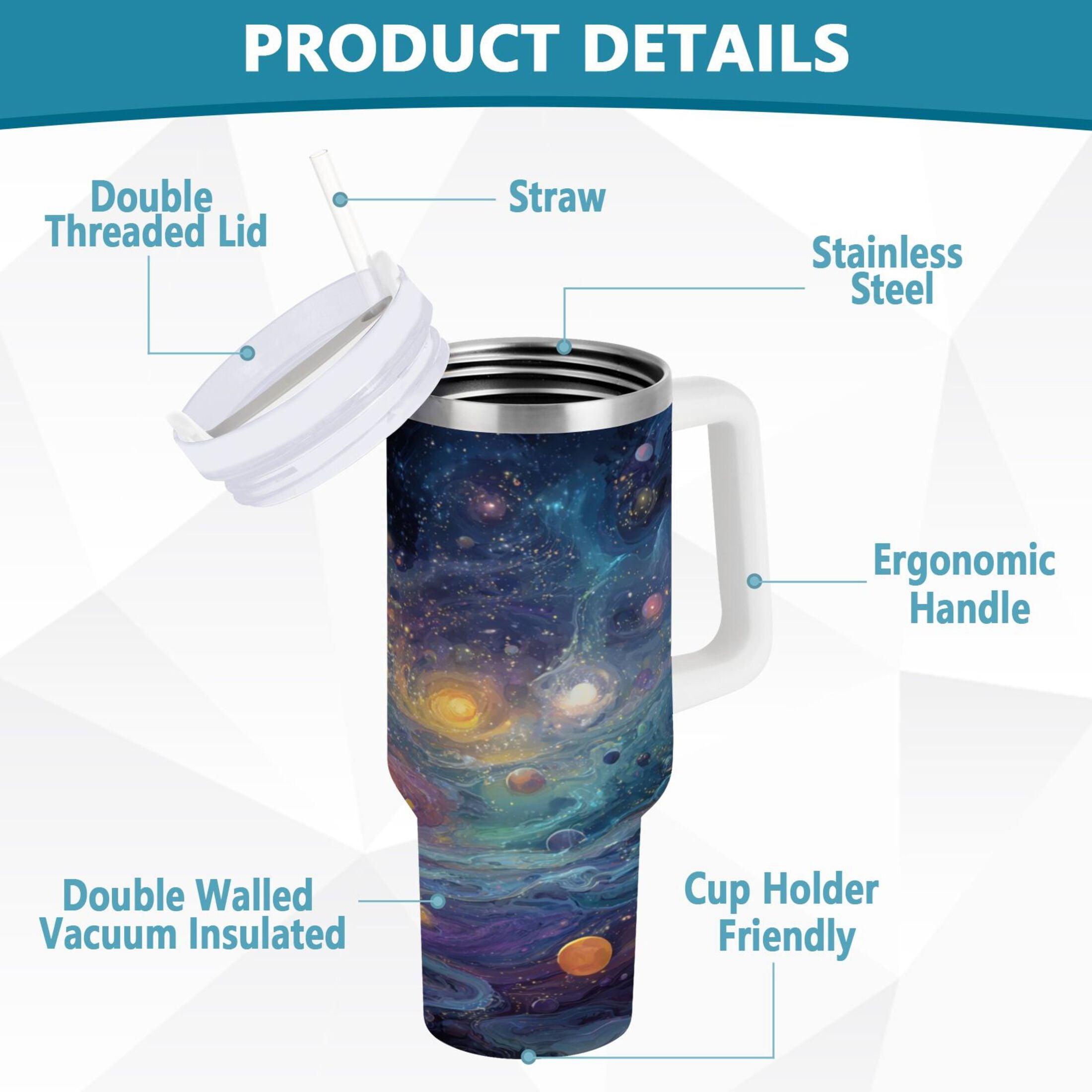 30 oz Insulated Stainless Steel Tumbler Double Wall Stainless Steel Tumbler with 2-Way Drinking Vibrant and Colorful Universe A2CF