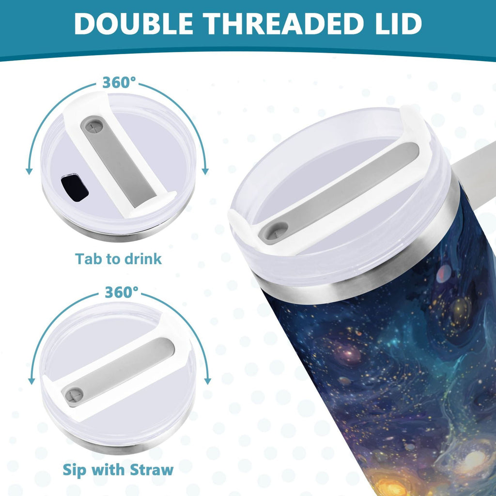 30 oz Insulated Stainless Steel Tumbler Double Wall Stainless Steel Tumbler with 2-Way Drinking Vibrant and Colorful Universe A2CF