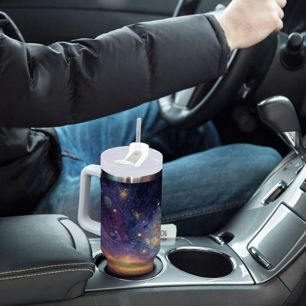 30 oz Insulated Stainless Steel Tumbler Double Wall Stainless Steel Tumbler with 2-Way Drinking Vibrant and Colorful Universe A2CF