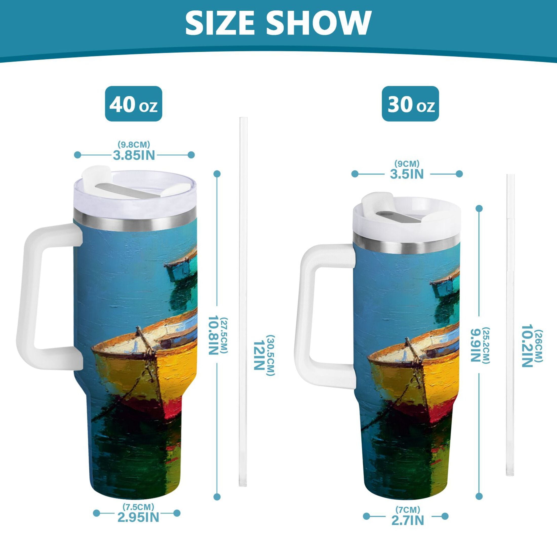 30 oz Insulated Stainless Steel Tumbler Double Wall Stainless Steel Tumbler with 2-Way Drinking Colorful Row Boats O5UI