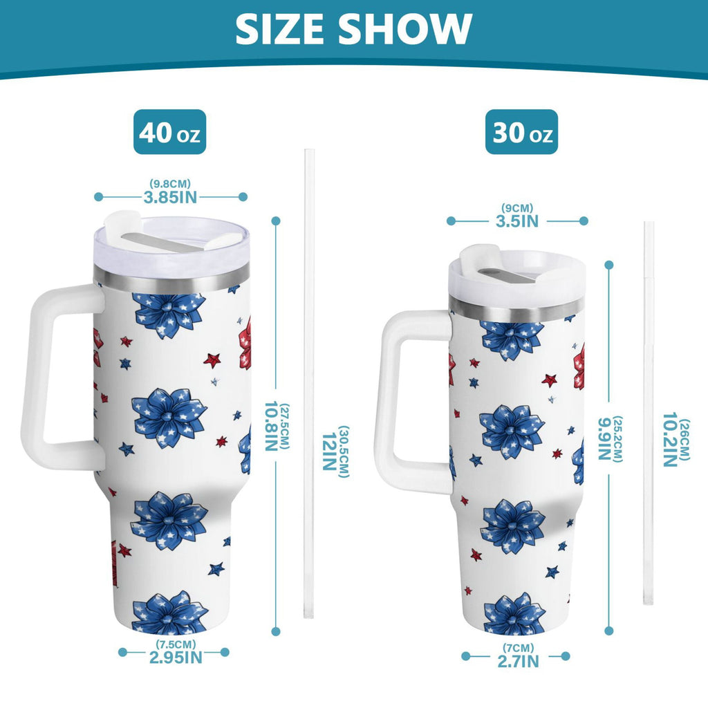40 oz Insulated Stainless Steel Tumbler Double Wall Stainless Steel Tumbler with 2-Way Drinking Stars and Stripes Puttern Flower 4X9P