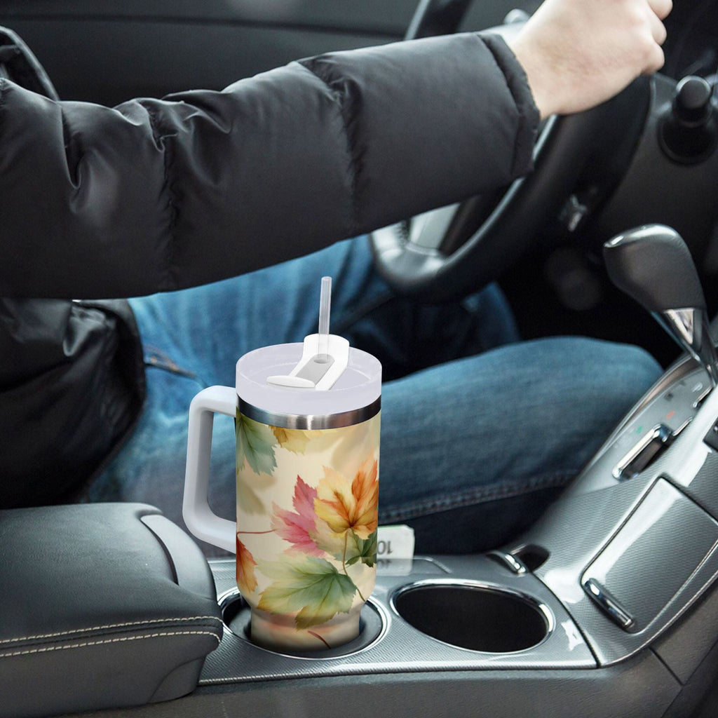 40 oz Insulated Stainless Steel Tumbler Double Wall Stainless Steel Tumbler with 2-Way Drinking Watercolor Maple Leaves Pattern 957M