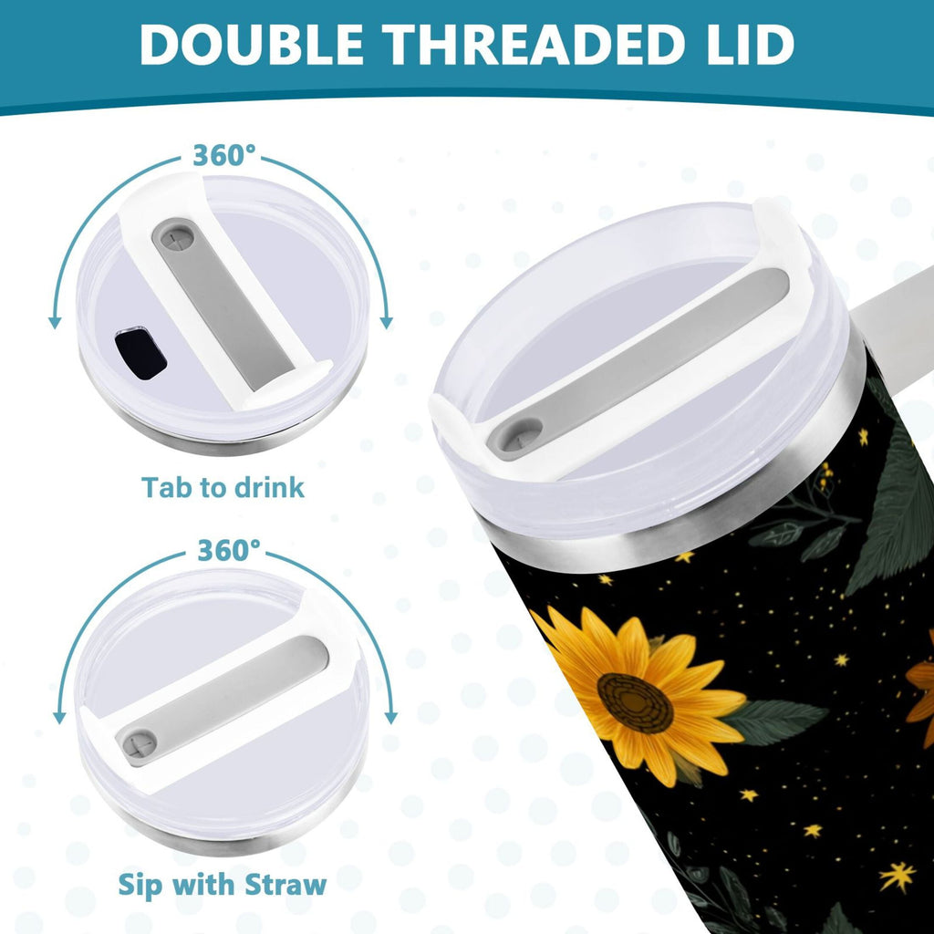 30 oz Insulated Stainless Steel Tumbler Double Wall Stainless Steel Tumbler with 2-Way Drinking Yellow Sunflower Pattern CKD8