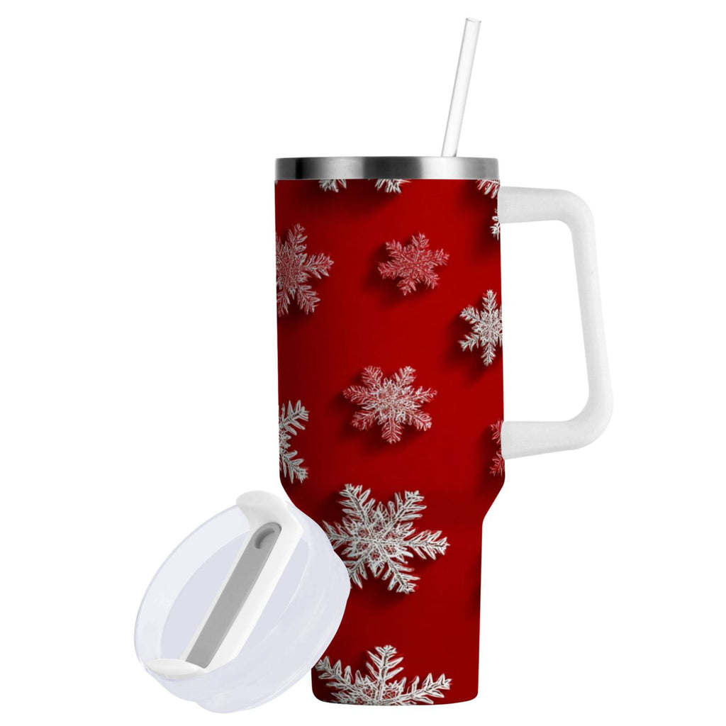 30 oz Insulated Stainless Steel Tumbler Double Wall Stainless Steel Tumbler with 2-Way Drinking Red and White Snowflakes XTAV