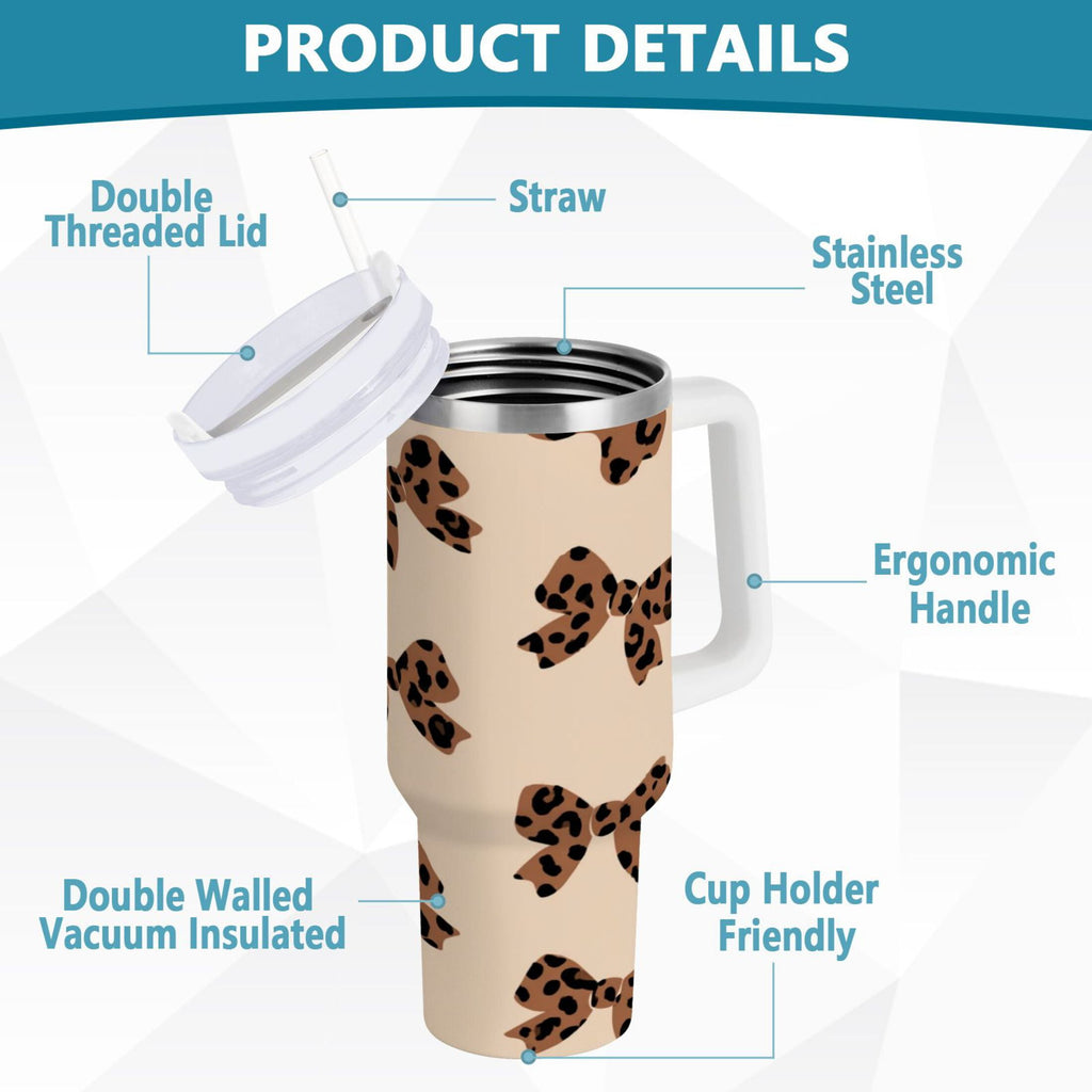 30 oz Insulated Stainless Steel Tumbler Double Wall Stainless Steel Tumbler with 2-Way Drinking Cute Brown Bow DEBH