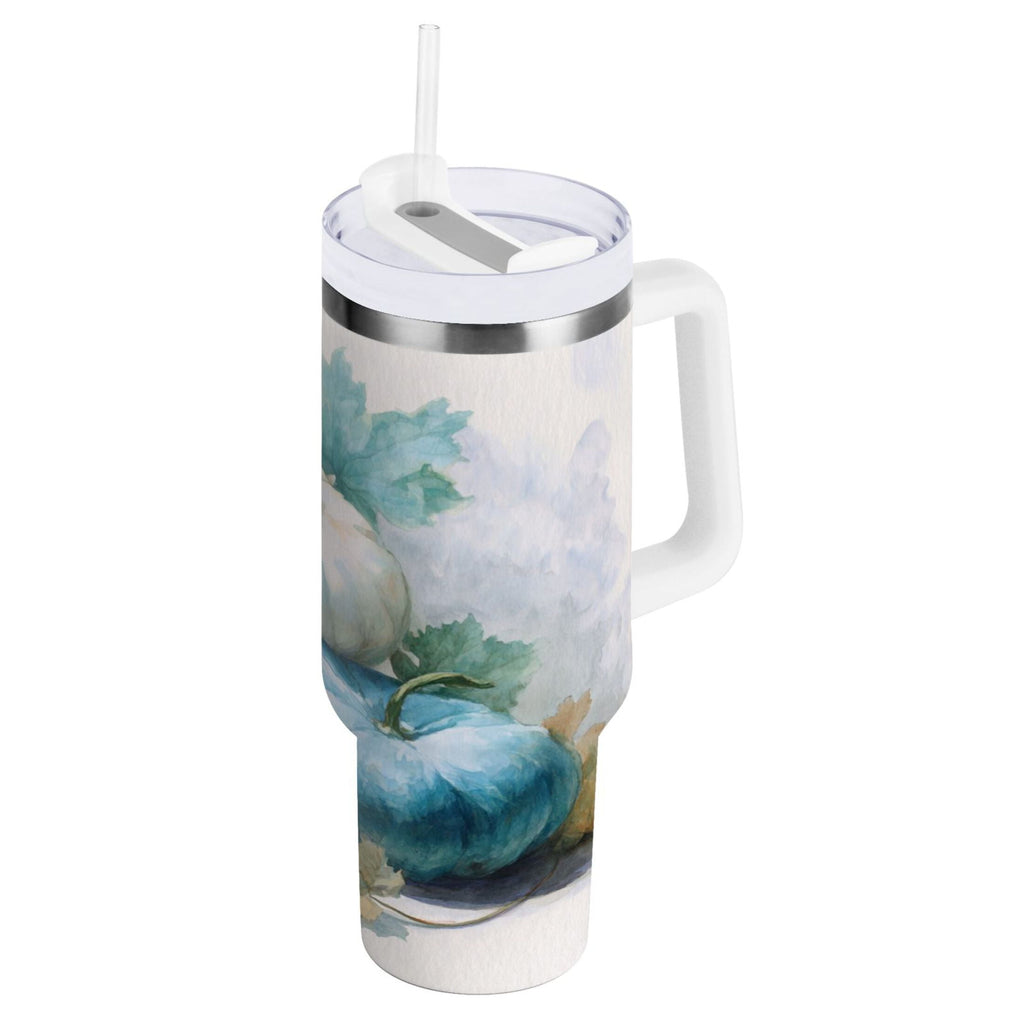 40 oz Insulated Stainless Steel Tumbler Double Wall Stainless Steel Tumbler with 2-Way Drinking Watercolor Pumpkins and Leaves 5EFA