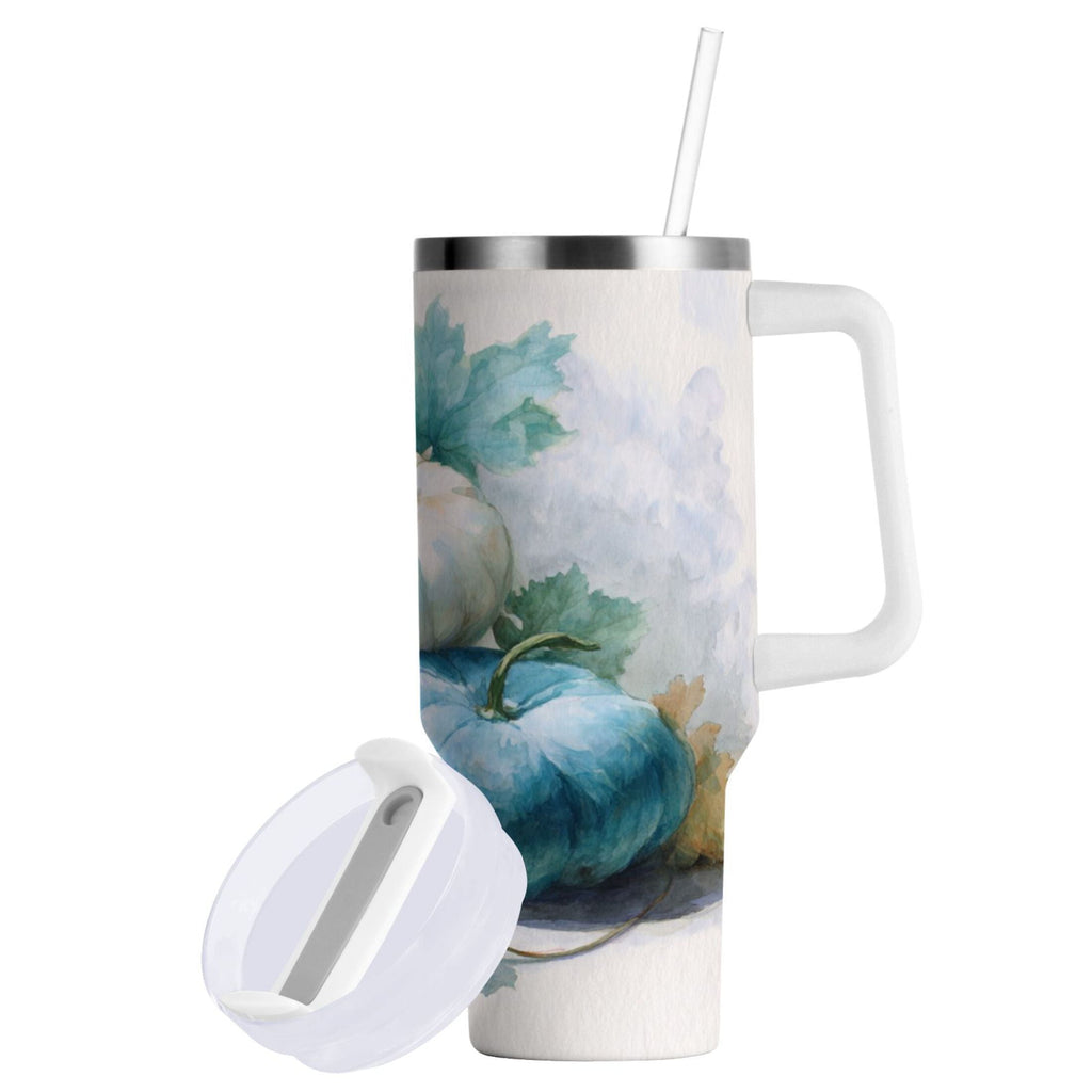40 oz Insulated Stainless Steel Tumbler Double Wall Stainless Steel Tumbler with 2-Way Drinking Watercolor Pumpkins and Leaves 5EFA