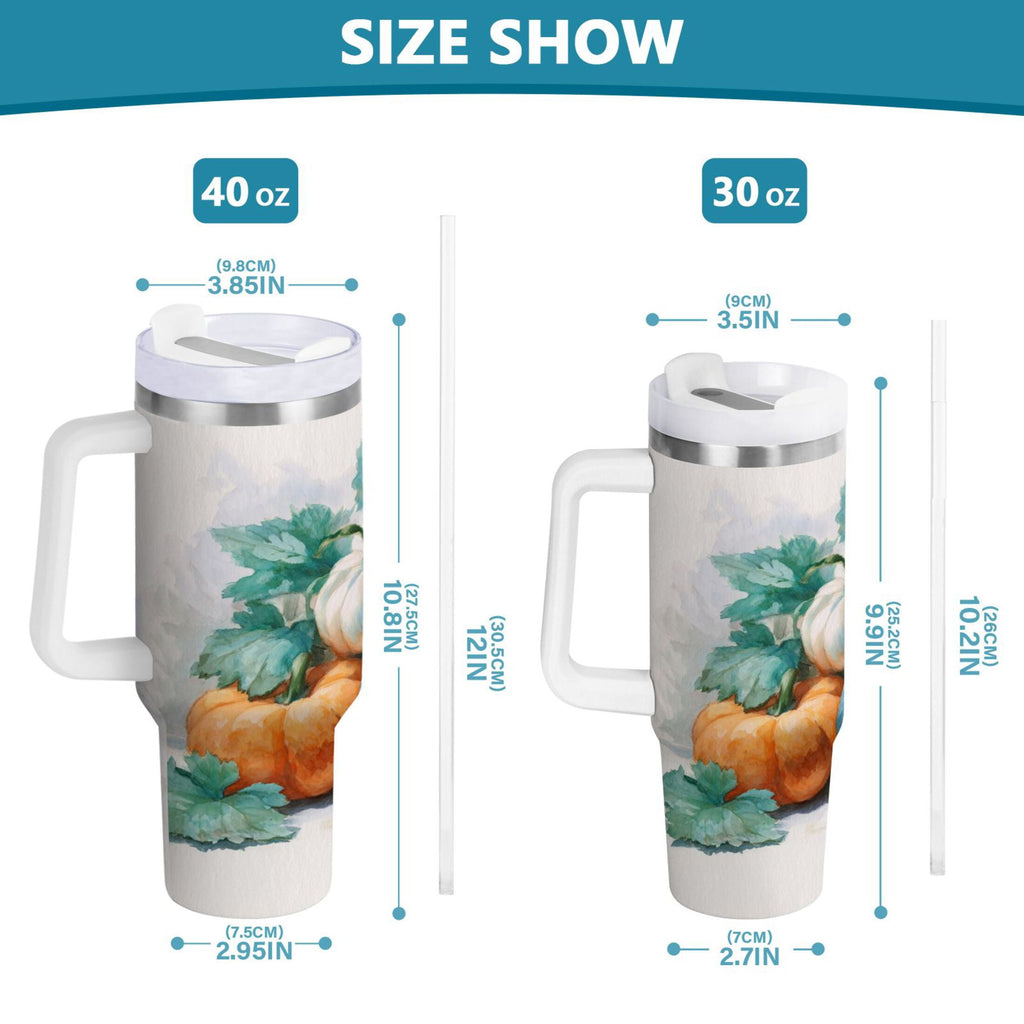 40 oz Insulated Stainless Steel Tumbler Double Wall Stainless Steel Tumbler with 2-Way Drinking Watercolor Pumpkins and Leaves 5EFA