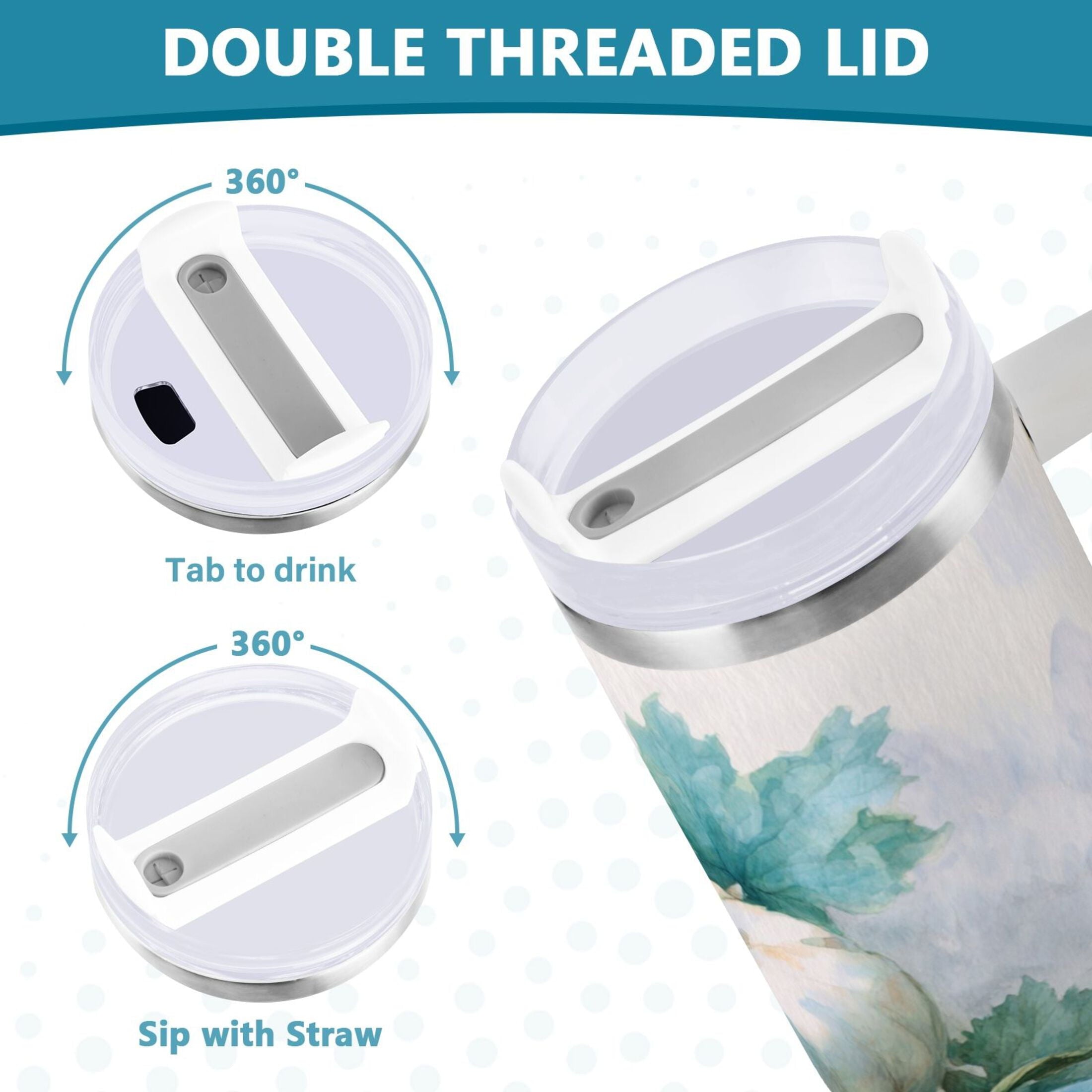 40 oz Insulated Stainless Steel Tumbler Double Wall Stainless Steel Tumbler with 2-Way Drinking Watercolor Pumpkins and Leaves 5EFA