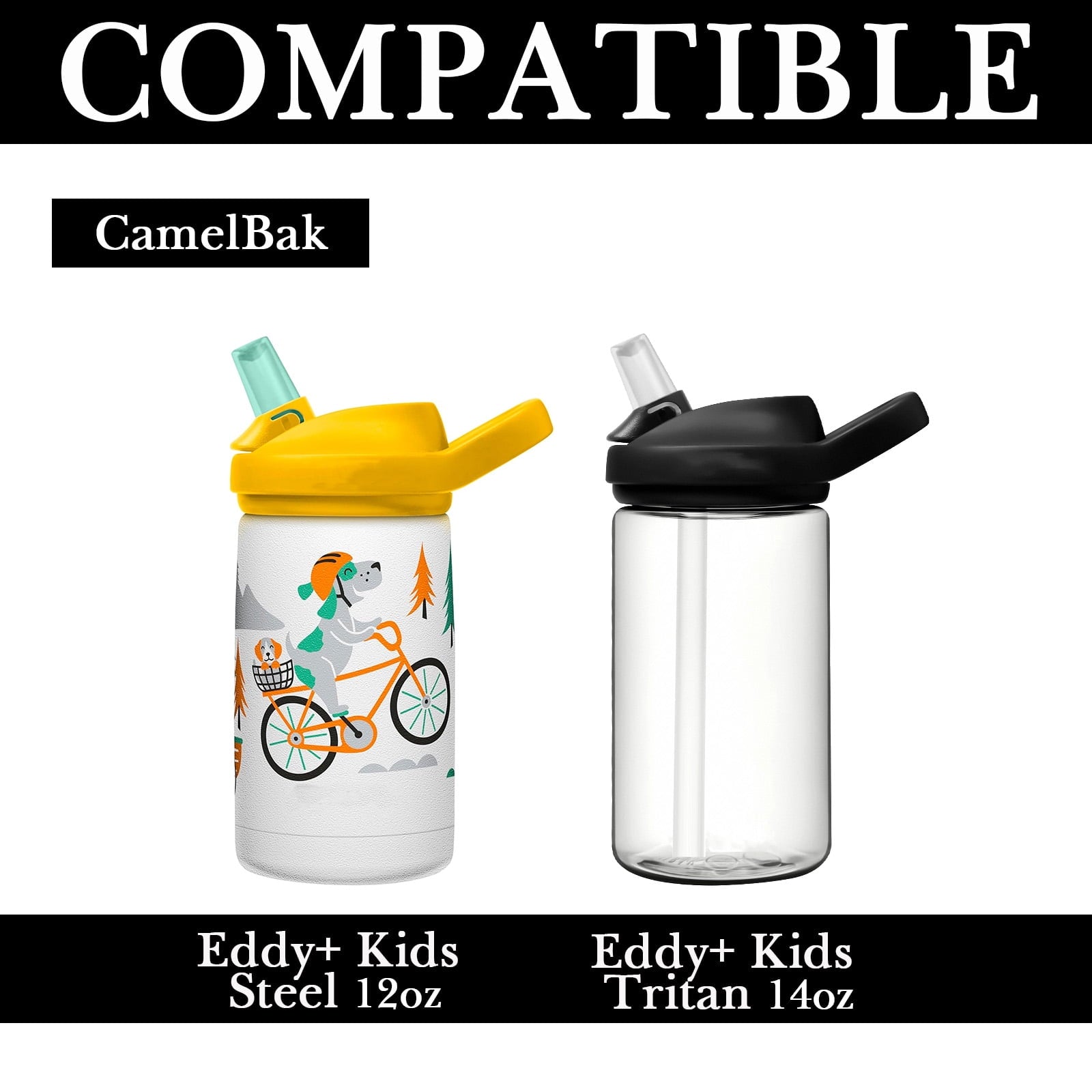 Linkidea Water Bottle Sleeve Compatible with CamelBak Eddy+ Tritan 14oz, Steel 12oz Kids Bottle, Waterbottle Holder Bag with Name Tag, Black 6LK2