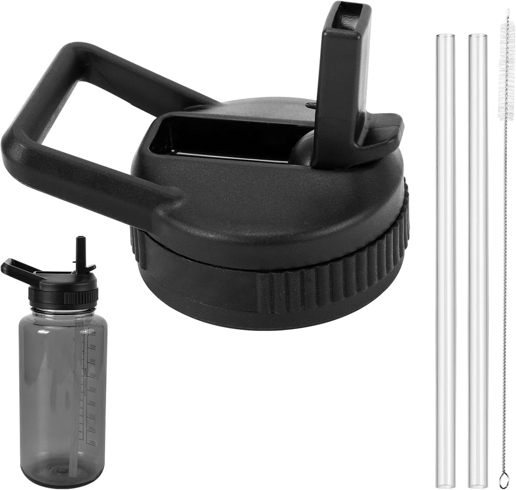 Straw Lid Compatible with Nalgene Water Bottles 32 OZ, BPA-Free Straws Lid with Handle for Nalgene Wide Mouth, Replacement Bottle Cap Accessories with 2 Straws and 1 Straw Brush IUCM