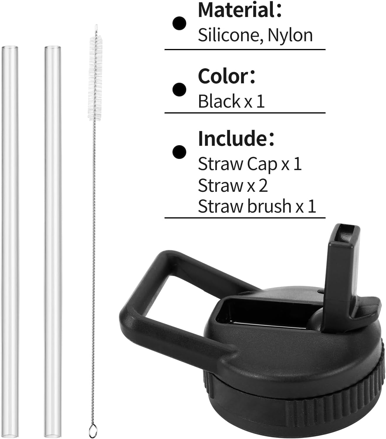Straw Lid Compatible with Nalgene Water Bottles 32 OZ, BPA-Free Straws Lid with Handle for Nalgene Wide Mouth, Replacement Bottle Cap Accessories with 2 Straws and 1 Straw Brush IUCM