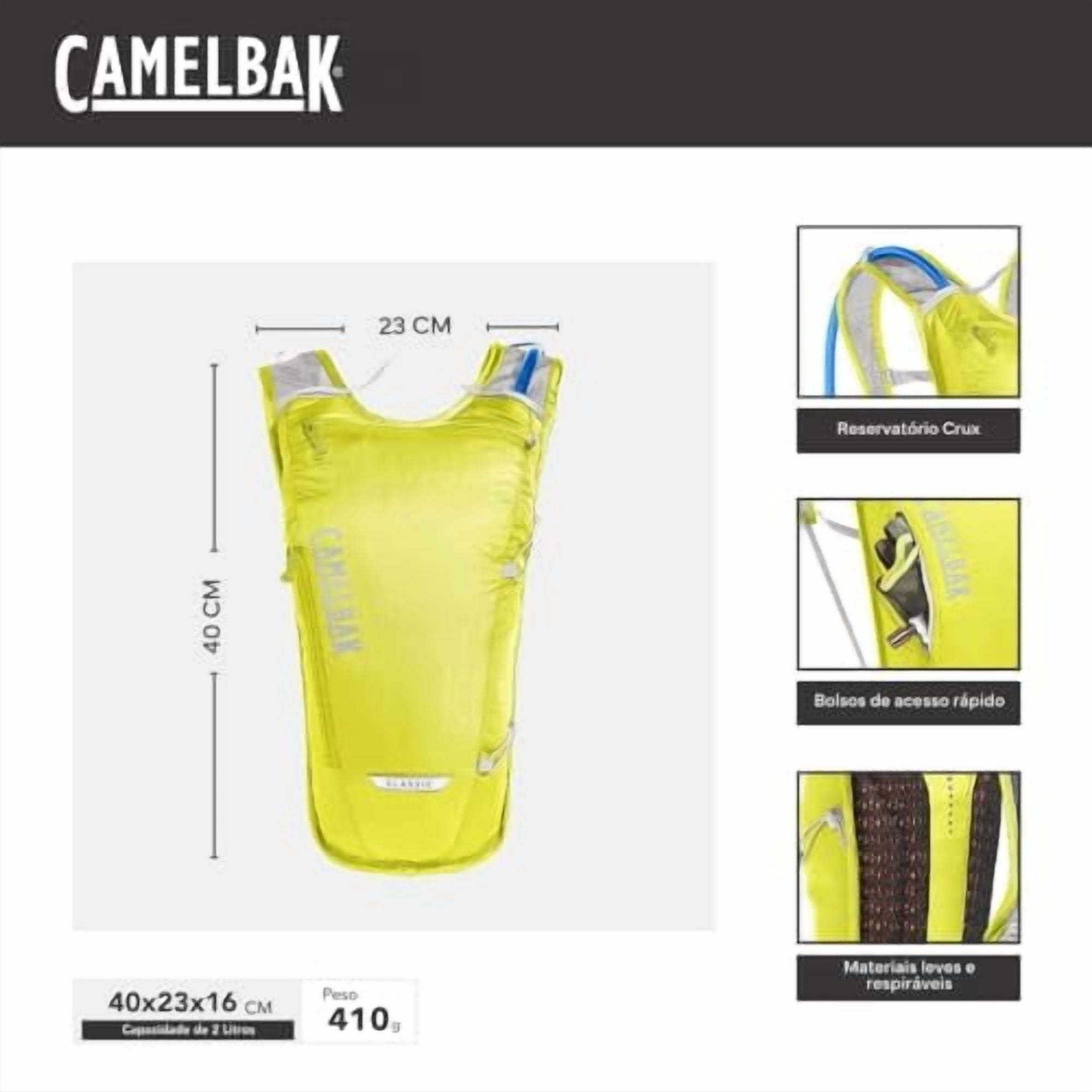 Camelbak Classic Light Hydration Pack Bag Inc Reservior Yellow/Silver 70oz 8FIV