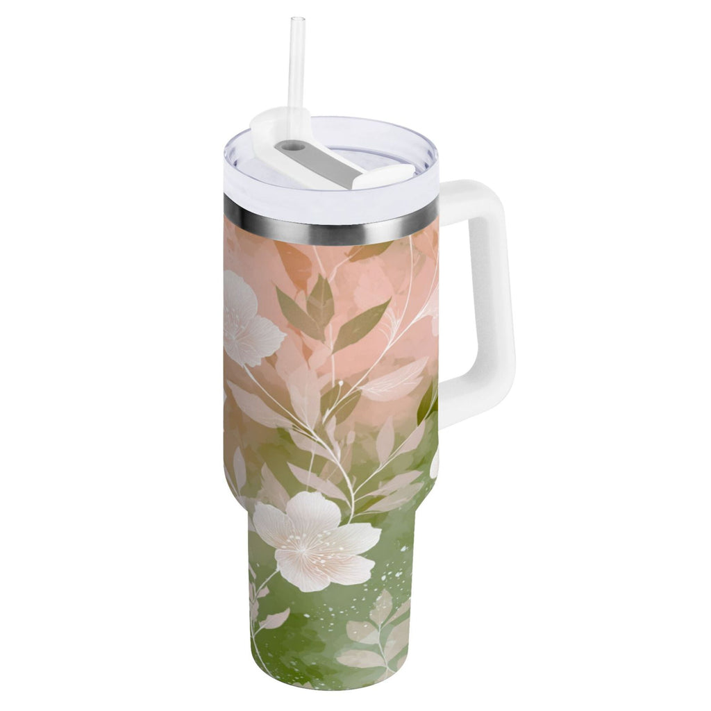 30 oz Insulated Stainless Steel Tumbler Double Wall Stainless Steel Tumbler with 2-Way Drinking Gradient Elegant Floral 0IP9