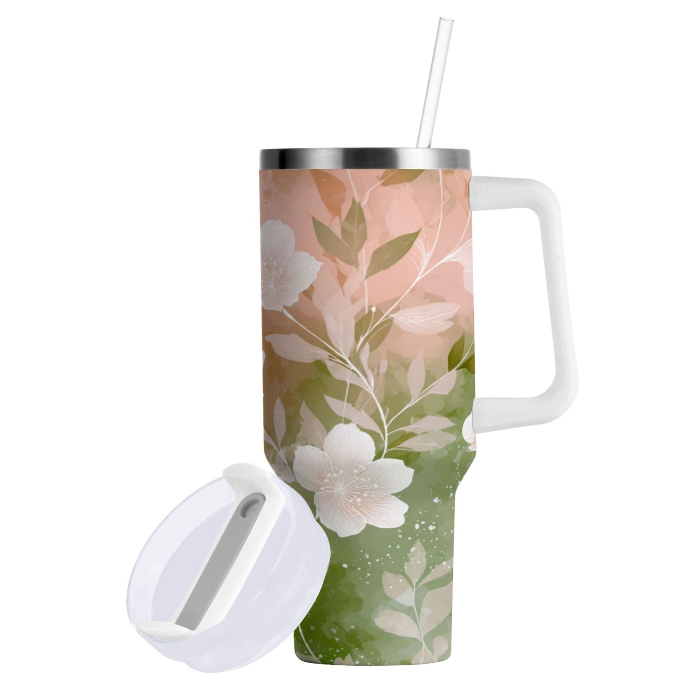 30 oz Insulated Stainless Steel Tumbler Double Wall Stainless Steel Tumbler with 2-Way Drinking Gradient Elegant Floral 0IP9