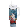 40 oz Insulated Stainless Steel Tumbler Double Wall Stainless Steel Tumbler with 2-Way Drinking Christmas Snowman in A Red Truck 7L7H