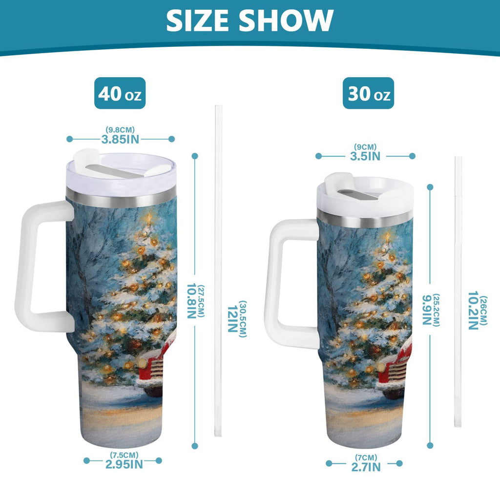 40 oz Insulated Stainless Steel Tumbler Double Wall Stainless Steel Tumbler with 2-Way Drinking Christmas Snowman in A Red Truck 7L7H