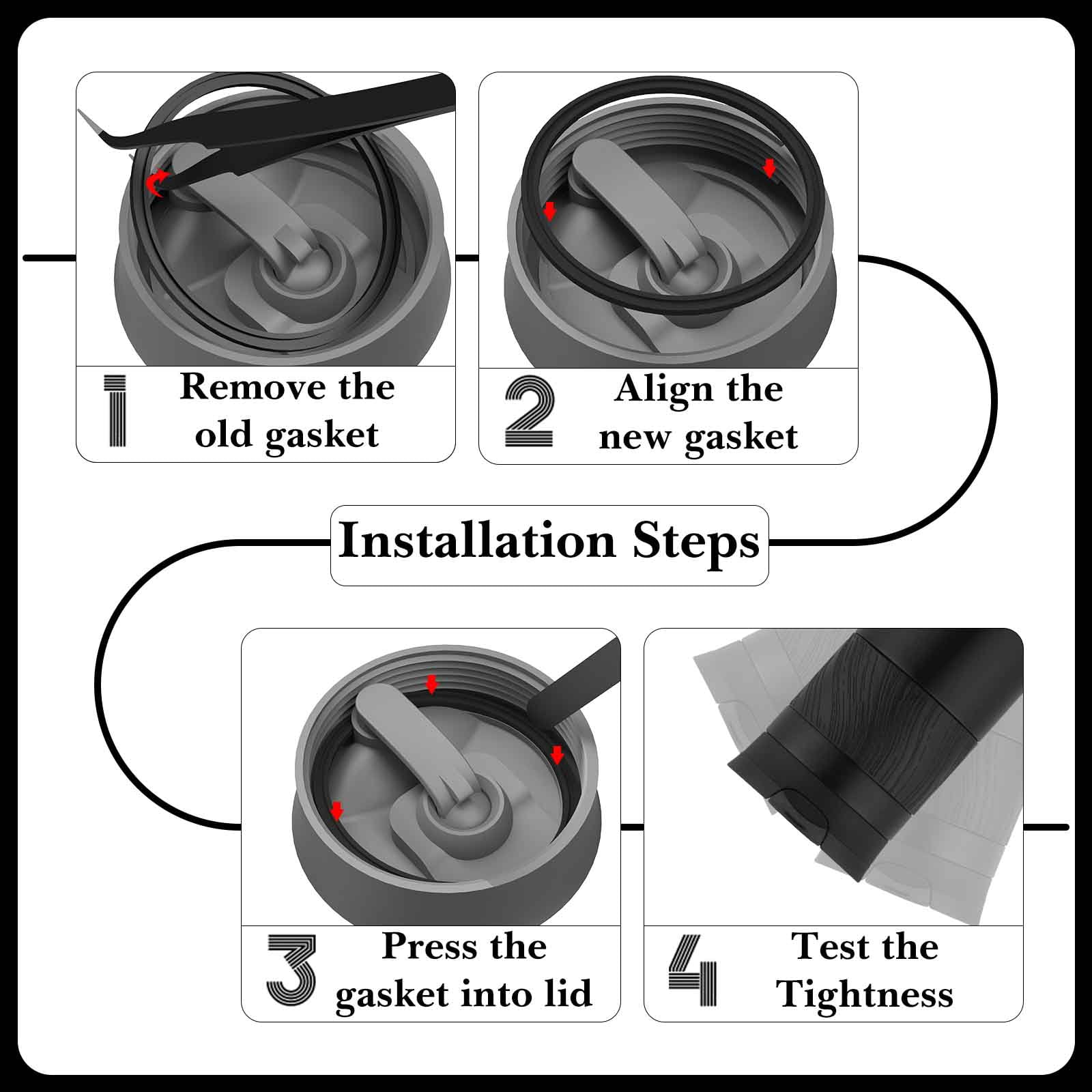 Linkidea 6 Pack Water Bottle Gasket Replacement Compatible with Contigo Byron Snapseal Travel Mug 16oz/20oz, Silicone O Ring Leak Proof Rubber Seal with Tweezer for Bottle Lid, Black CLY1