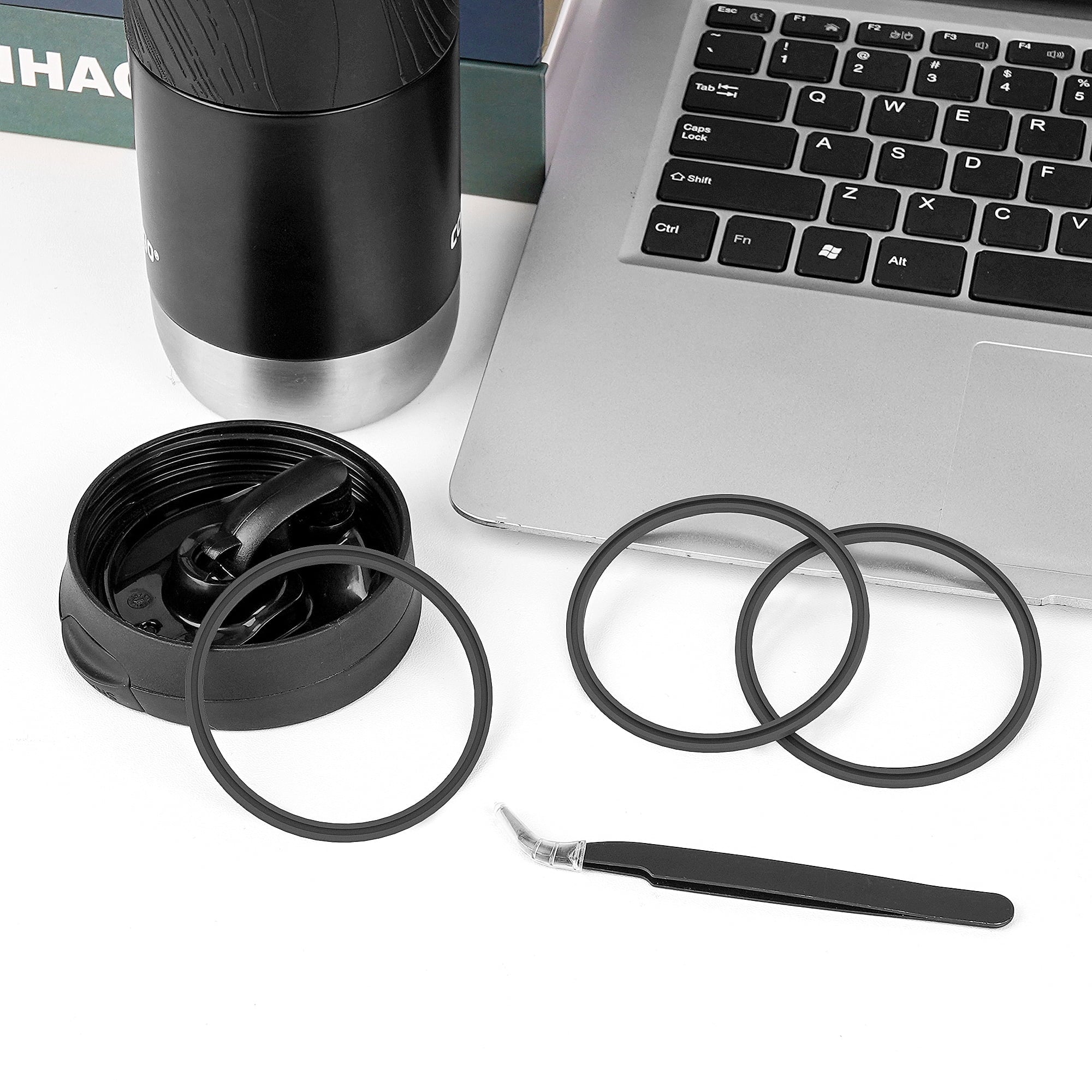 Linkidea 6 Pack Water Bottle Gasket Replacement Compatible with Contigo Byron Snapseal Travel Mug 16oz/20oz, Silicone O Ring Leak Proof Rubber Seal with Tweezer for Bottle Lid, Black CLY1