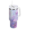 40 oz Insulated Stainless Steel Tumbler Double Wall Stainless Steel Tumbler with 2-Way Drinking Pink and Blue Marble Texture REF2