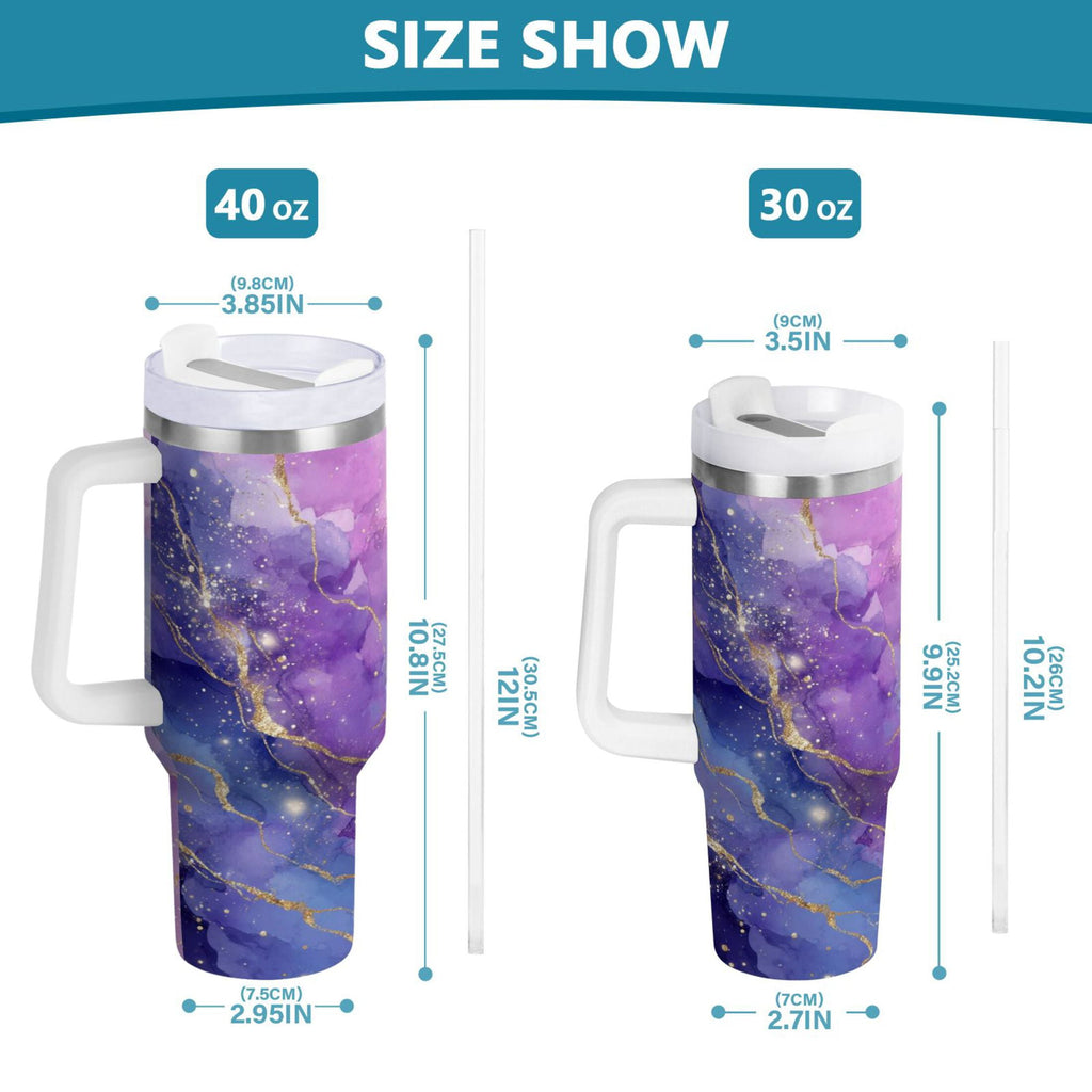 40 oz Insulated Stainless Steel Tumbler Double Wall Stainless Steel Tumbler with 2-Way Drinking Pink and Blue Marble Texture REF2