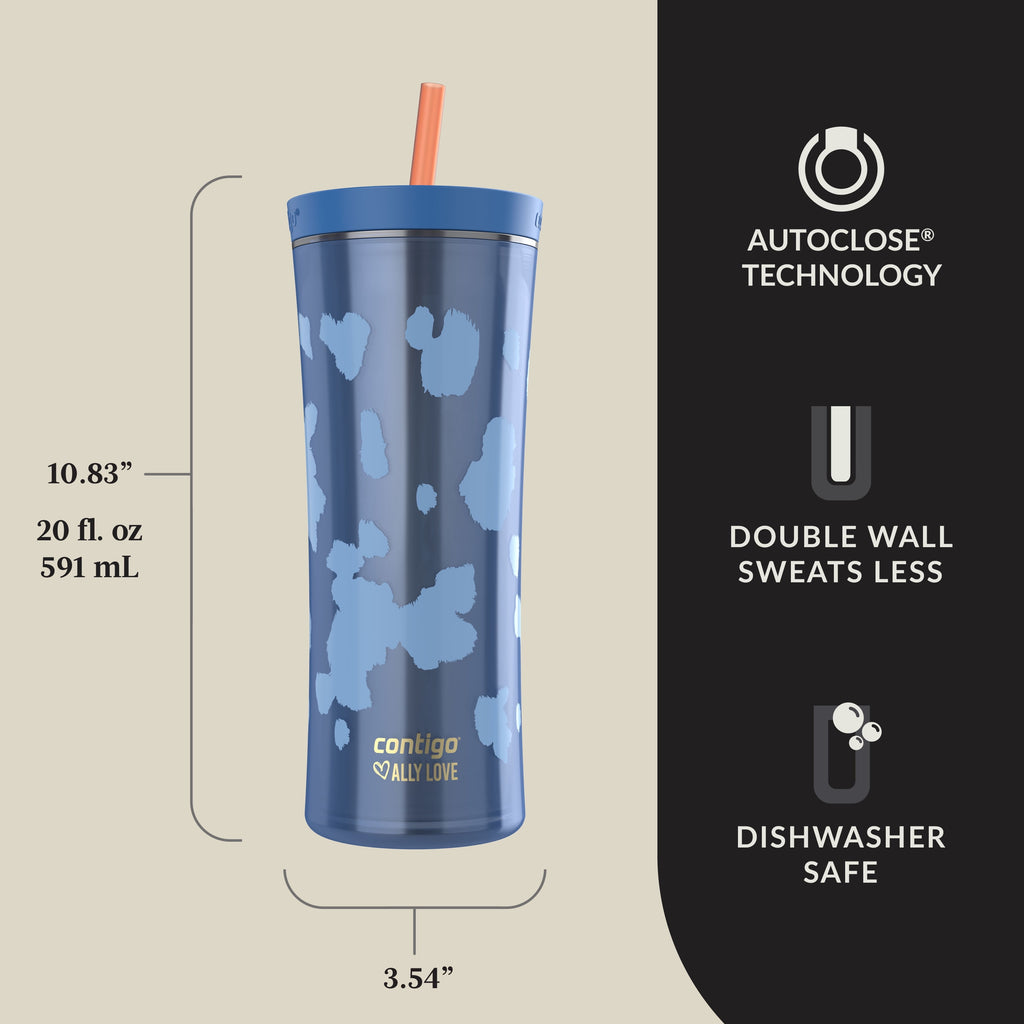 Contigo 20oz Shake &amp; Go Tumbler, Plastic with Straw, Stellar Jay Cowhide Couture X4D7