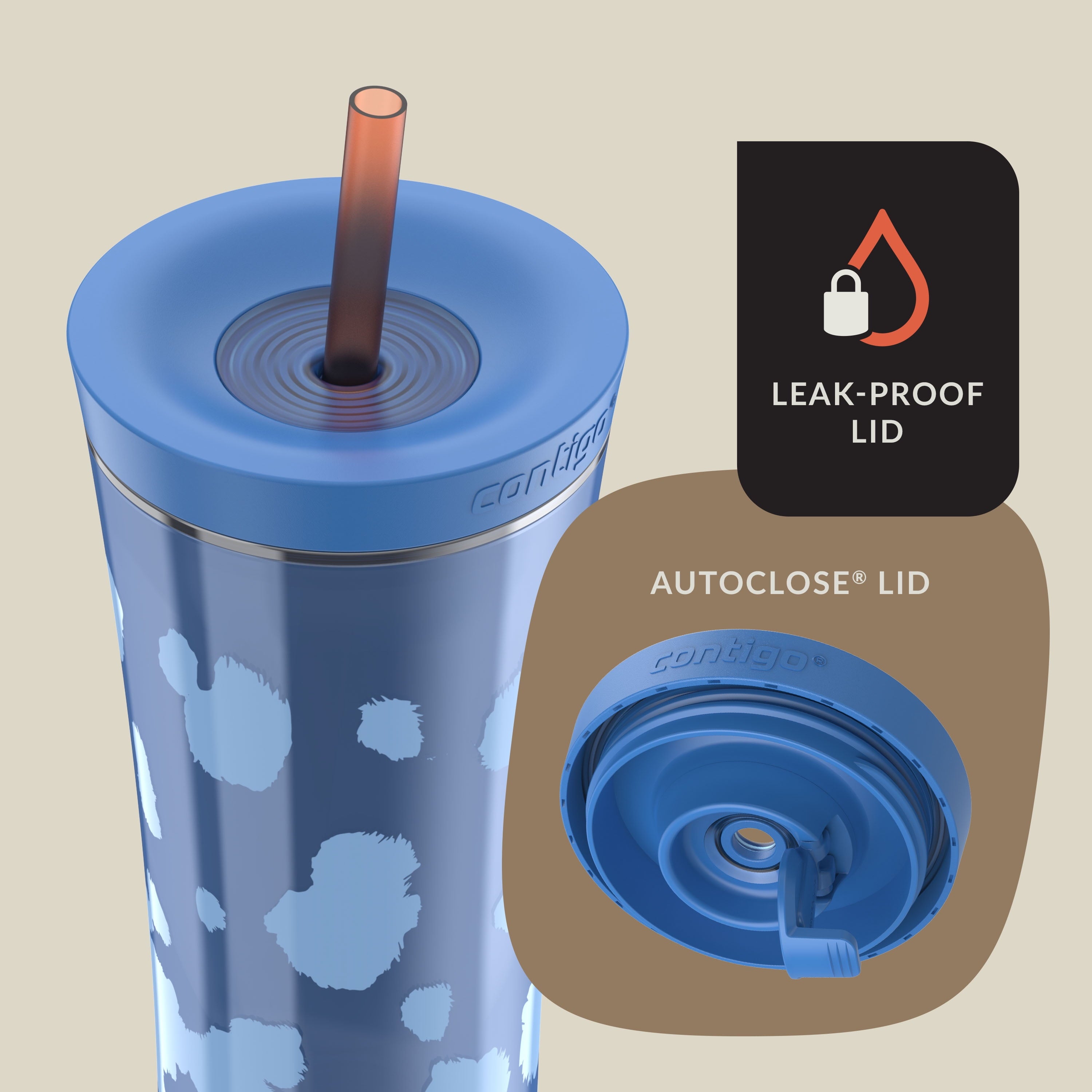 Contigo 20oz Shake &amp; Go Tumbler, Plastic with Straw, Stellar Jay Cowhide Couture X4D7