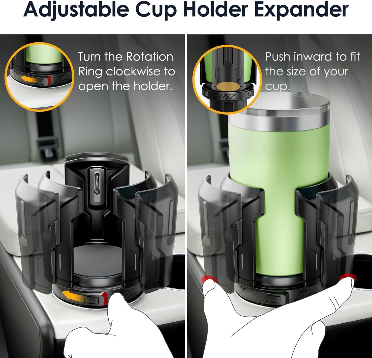 Cup Holder Expander: One-Button Open, Universal, Adjustable Holder(Diameter 2.6"- 4.8"), Cup Holder Expander for , , Nalgene, Takeya, Camelbak, Ramblers, , Tumblers, Mugs QFJ8