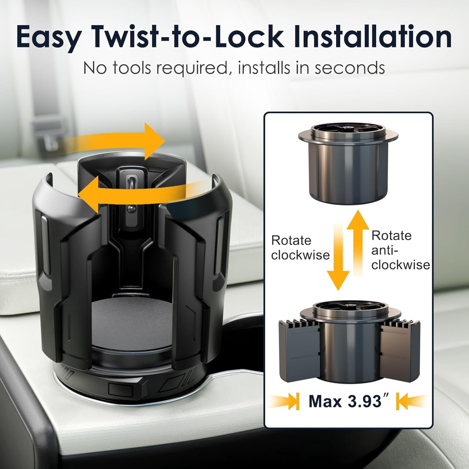 Cup Holder Expander: One-Button Open, Universal, Adjustable Holder(Diameter 2.6"- 4.8"), Cup Holder Expander for , , Nalgene, Takeya, Camelbak, Ramblers, , Tumblers, Mugs QFJ8