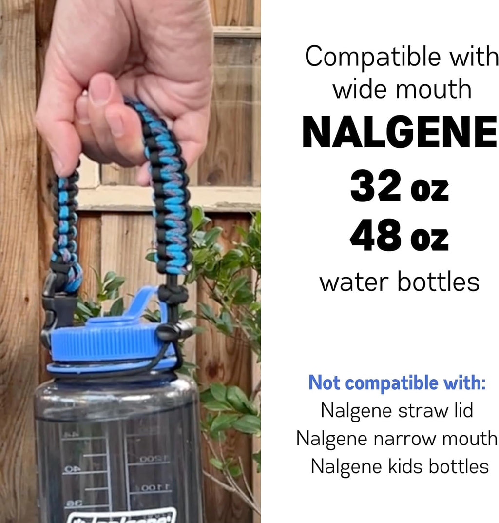 Hydrocord Handle for Nalgene Water Bottles, Fits Wide Mouth Water Bottles, Durable Carrier, Secure Accessories, Compatible with 32oz, 36oz, 48oz Water Bottle (Black) HSOF