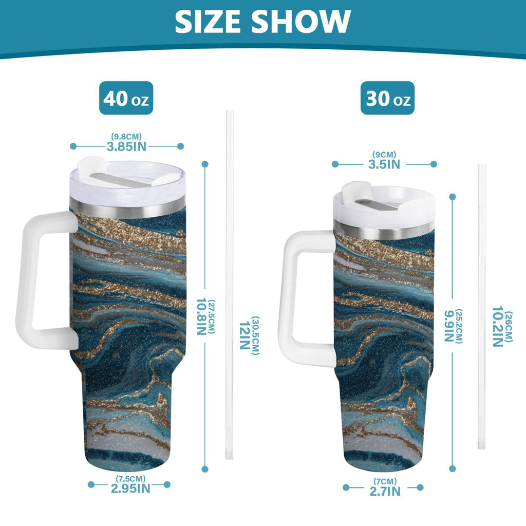 30 oz Insulated Stainless Steel Tumbler Double Wall Stainless Steel Tumbler with 2-Way Drinking Blue and Gold Swirling Z93Y