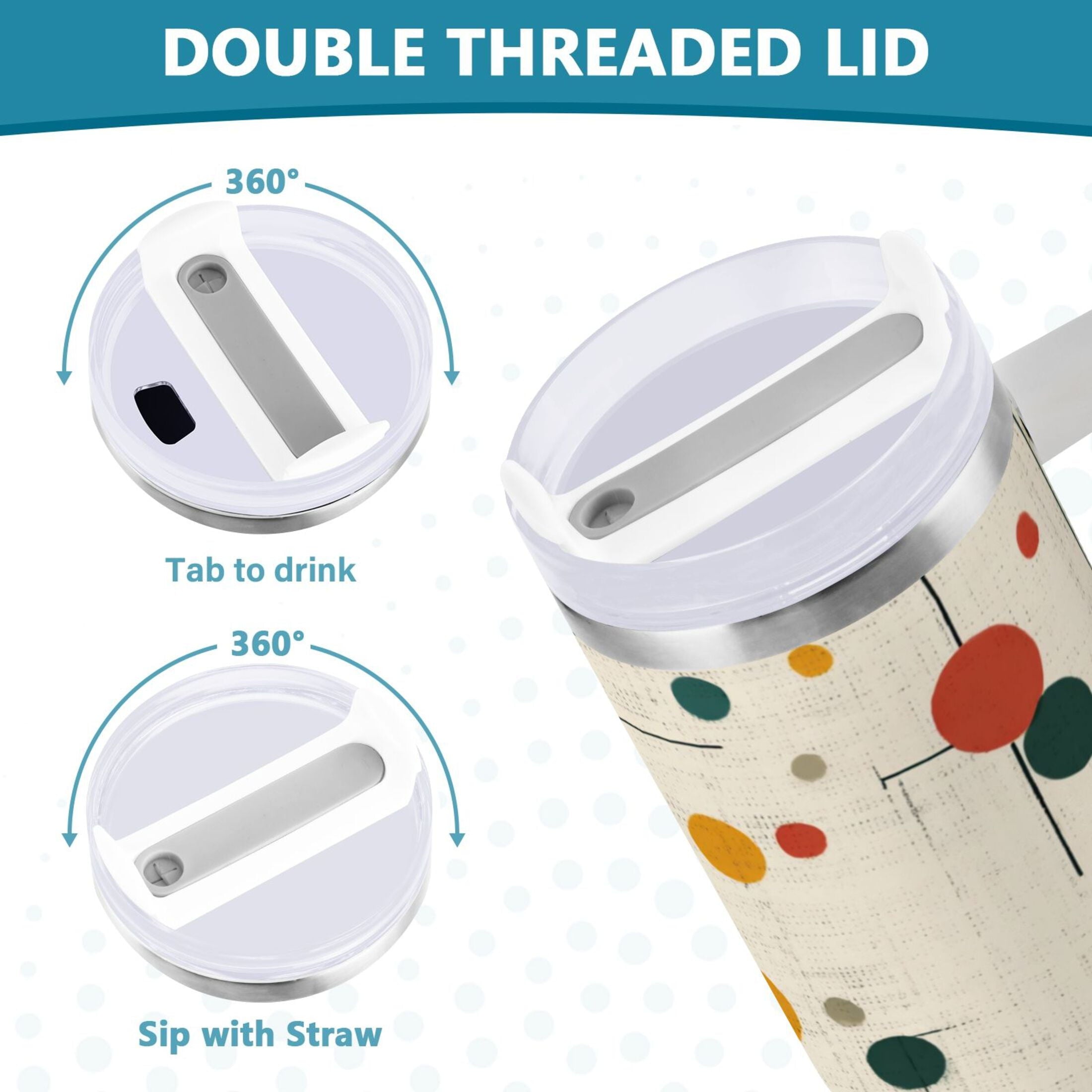 30 oz Insulated Stainless Steel Tumbler Double Wall Stainless Steel Tumbler with 2-Way Drinking Colorful Dots and Lines WBHQ