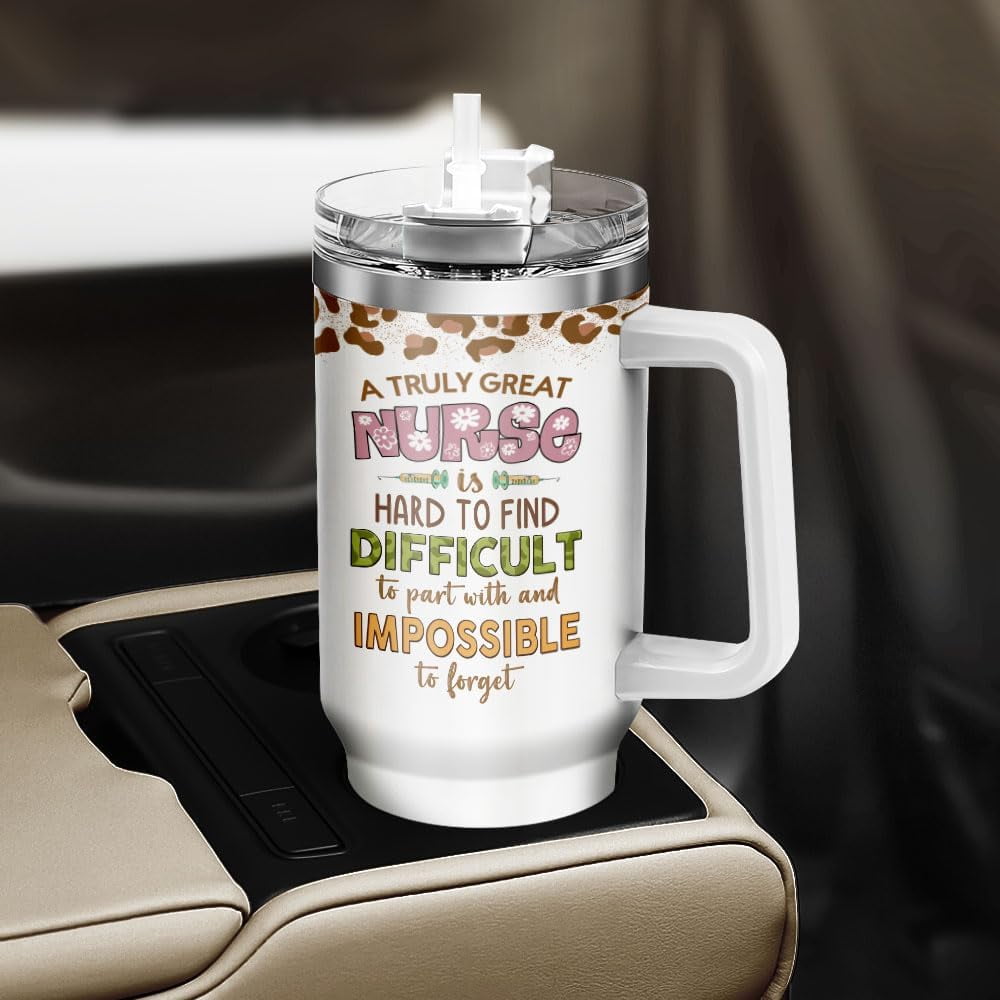 Tumbler 40 Oz With Handle Lid And Straw, Nurse Gifts, Black Camo White Engraved Print Travel Nurses Tumblers Handle Funny Cups Nursing For, Great Nurse Rainbow Daisy Flower DI5R