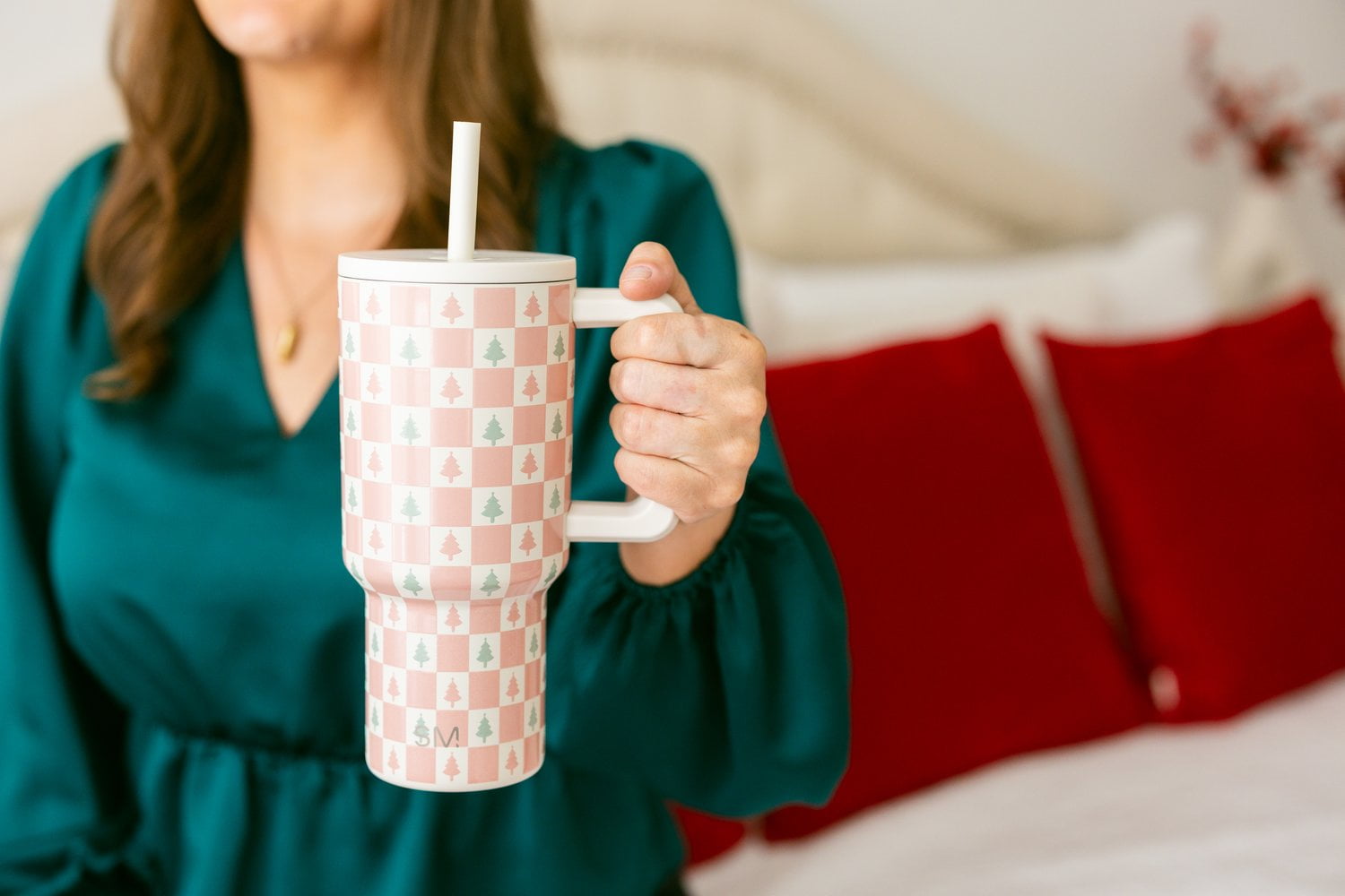 Simple Modern 30 fl oz Insulated Stainless Steel Trek Tumbler with Straw Lid | Seaglass Sage and Cream Checkmate 23VN