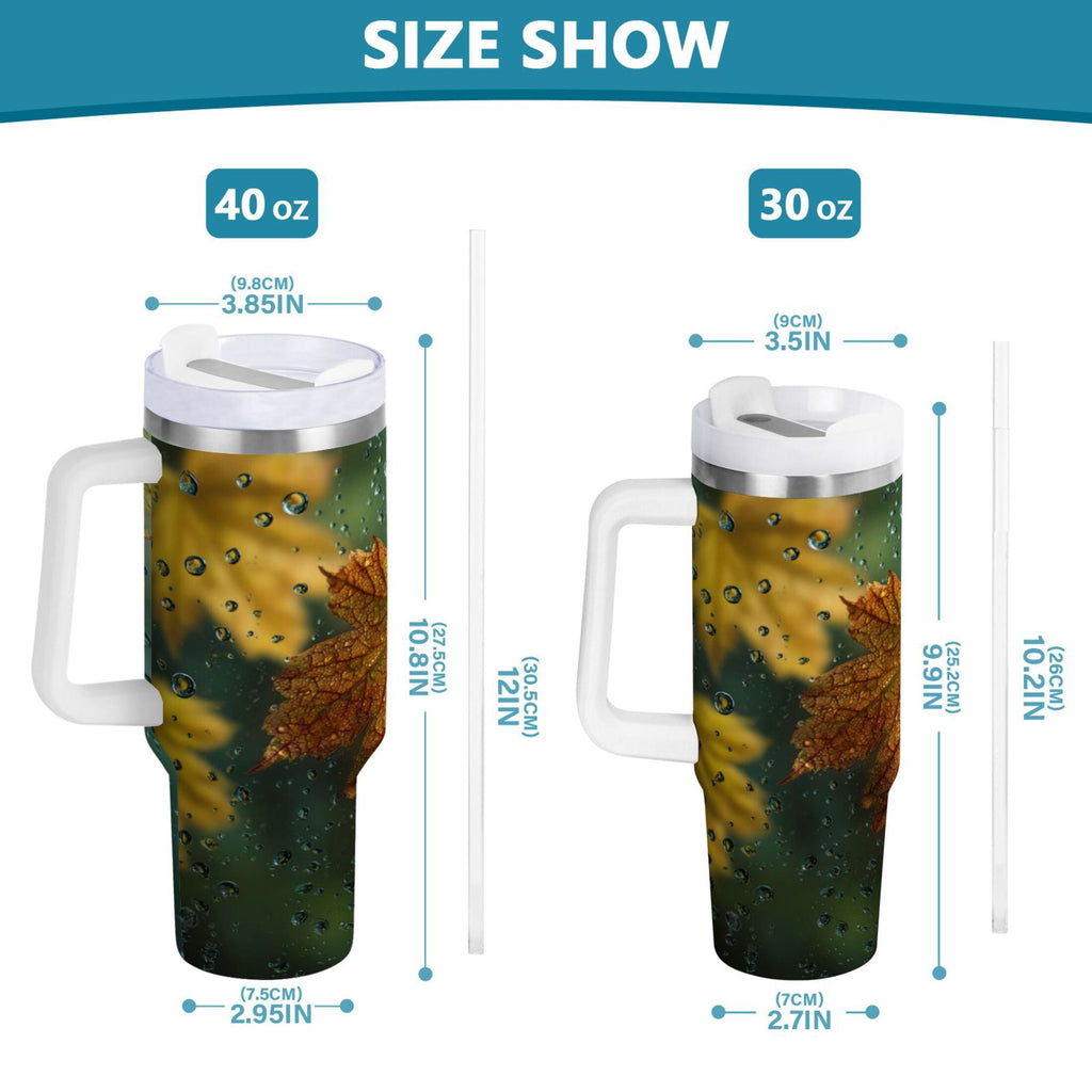30 oz Insulated Stainless Steel Tumbler Double Wall Stainless Steel Tumbler with 2-Way Drinking Leaves with Water Droplets CYU6